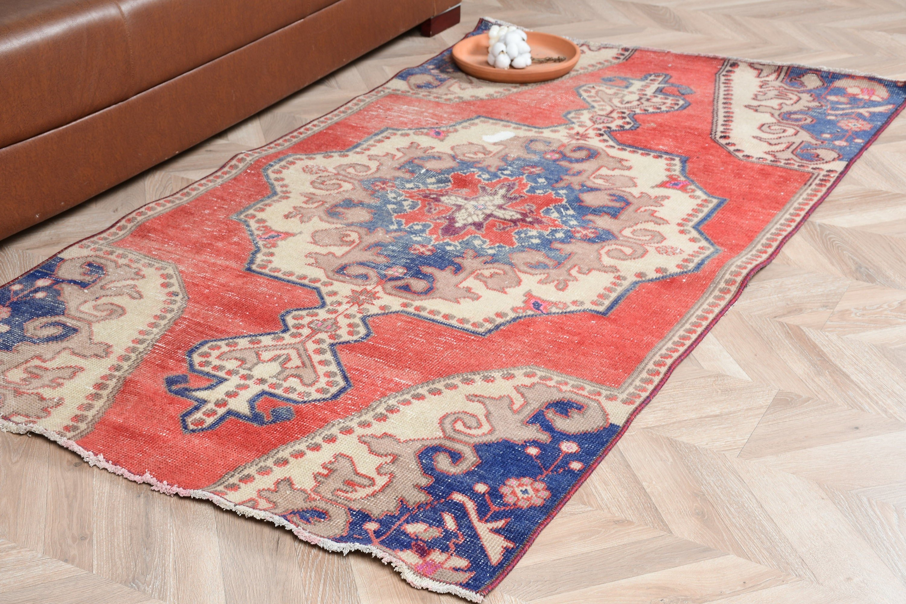 Floor Rugs, Bedroom Rug, Turkish Rugs, Pale Rugs, Red Kitchen Rug, Vintage Rug, Rugs for Bedroom, Home Decor Rug, 3.4x6.3 ft Accent Rugs