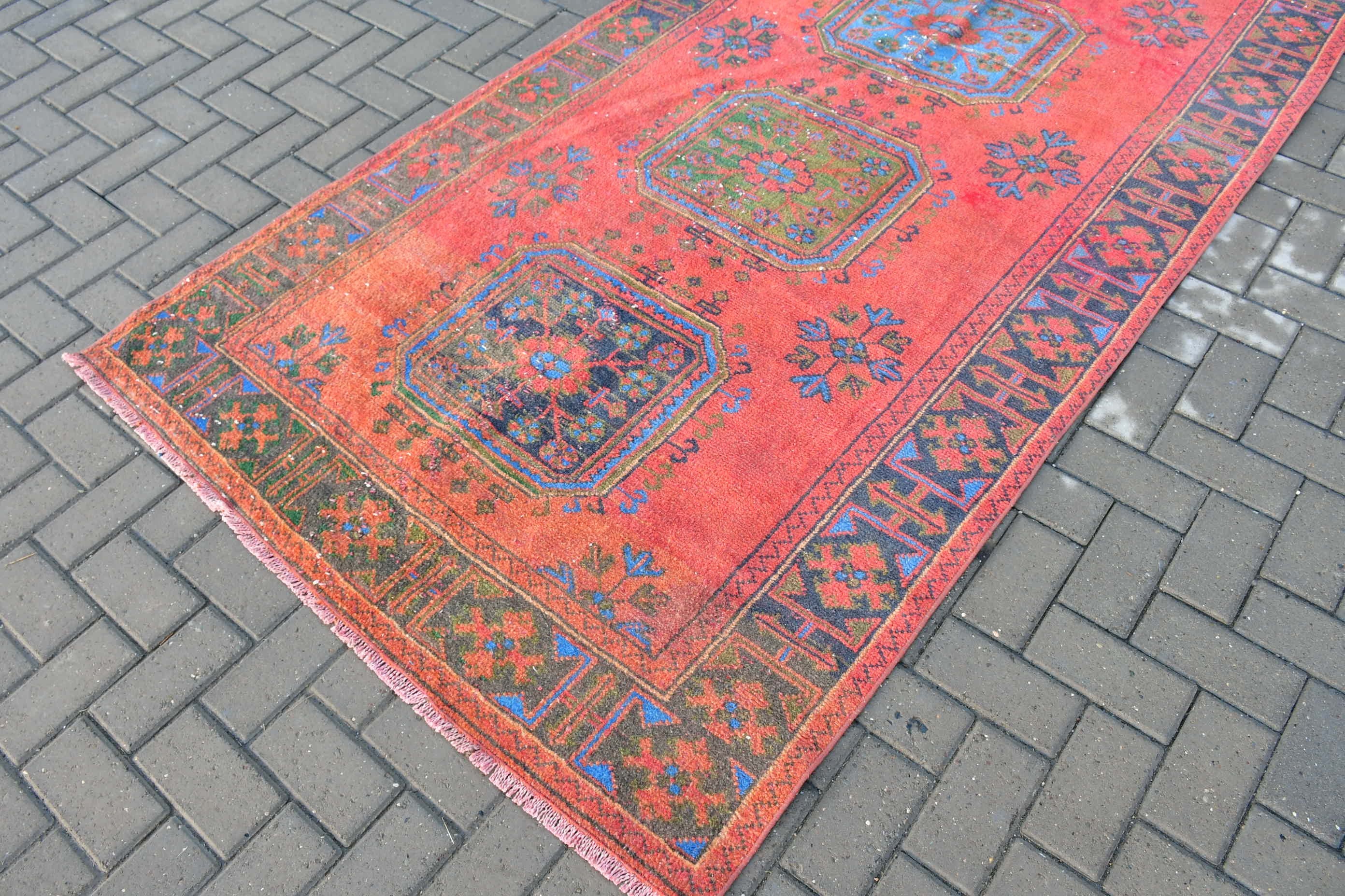 Vintage Rug, Stair Rug, Art Rug, 4.5x11.3 ft Runner Rug, Rugs for Kitchen, Red Home Decor Rugs, Antique Rug, Turkish Rugs
