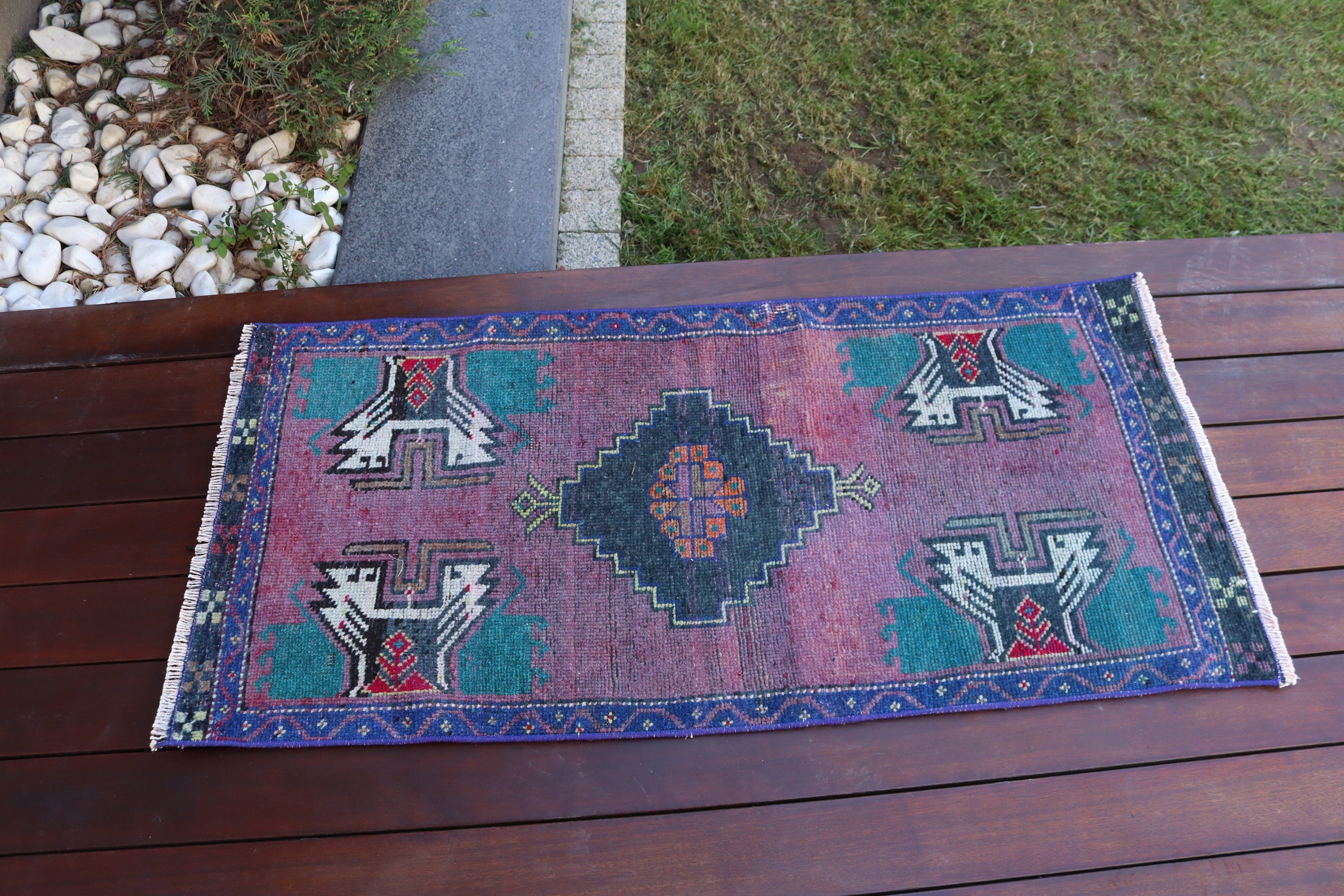 Modern Halı, Vintage Halı, Mor 1.7x3.5 ft Küçük Halı, Yün Halı, Banyo Halıları, Duvara Asma Halılar, Yatak Odası Halıları, Türk Halısı