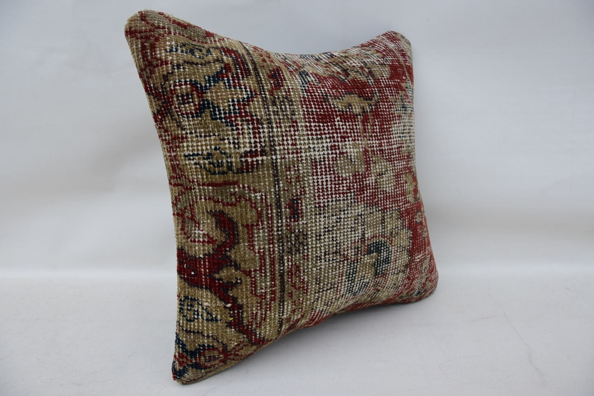 Retro Throw Cushion Case, Turkish Pillow, 14"x14" Red Pillow, Boho Pillow Sham Cover, Boho Chic Cushion Case, Ethnical Kilim Rug Pillow