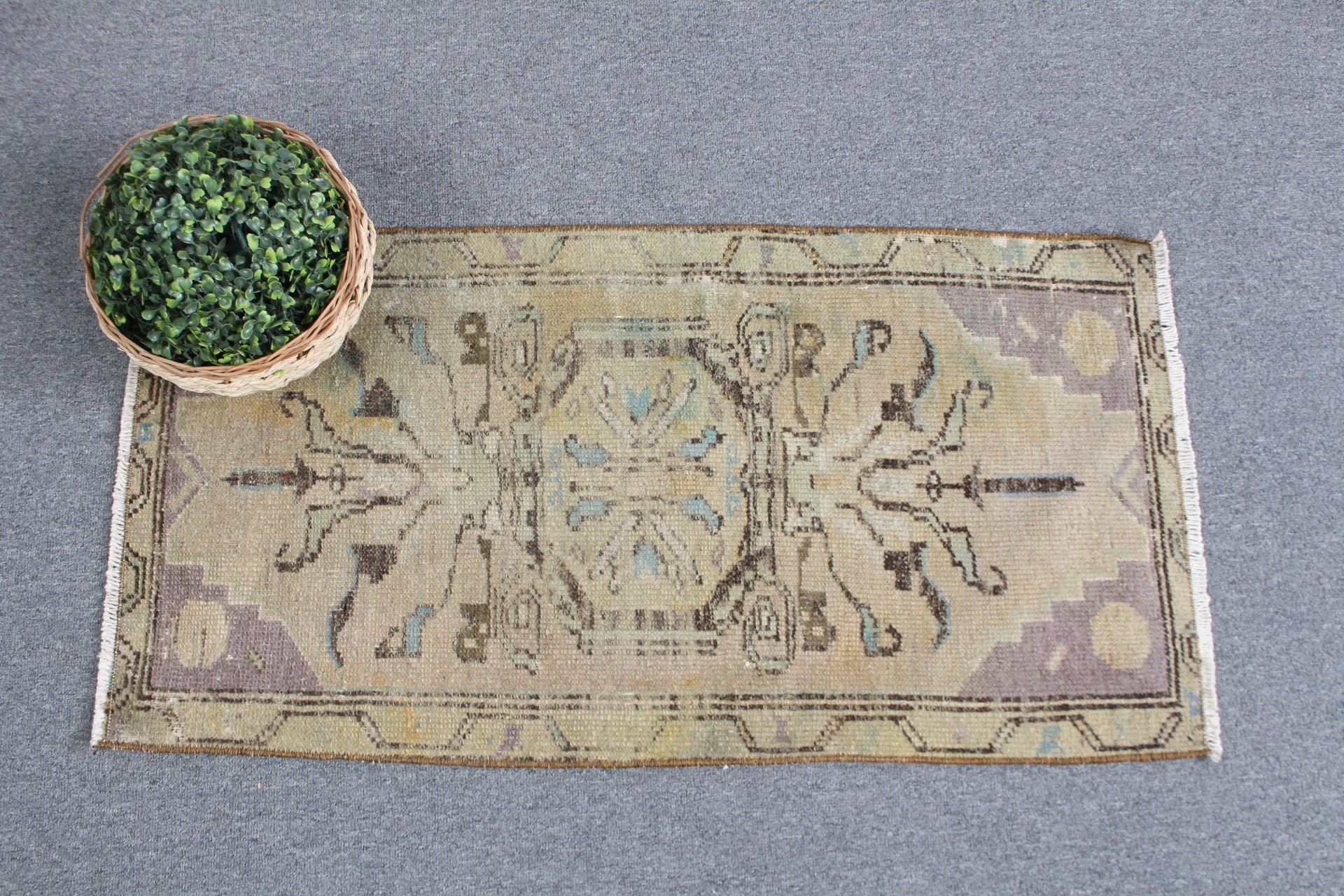 Vintage Rugs, Moroccan Rug, Bedroom Rug, Turkish Rug, Vintage Decor Rug, 1.5x3 ft Small Rug, Bath Rug, Green Kitchen Rugs, Door Mat Rug