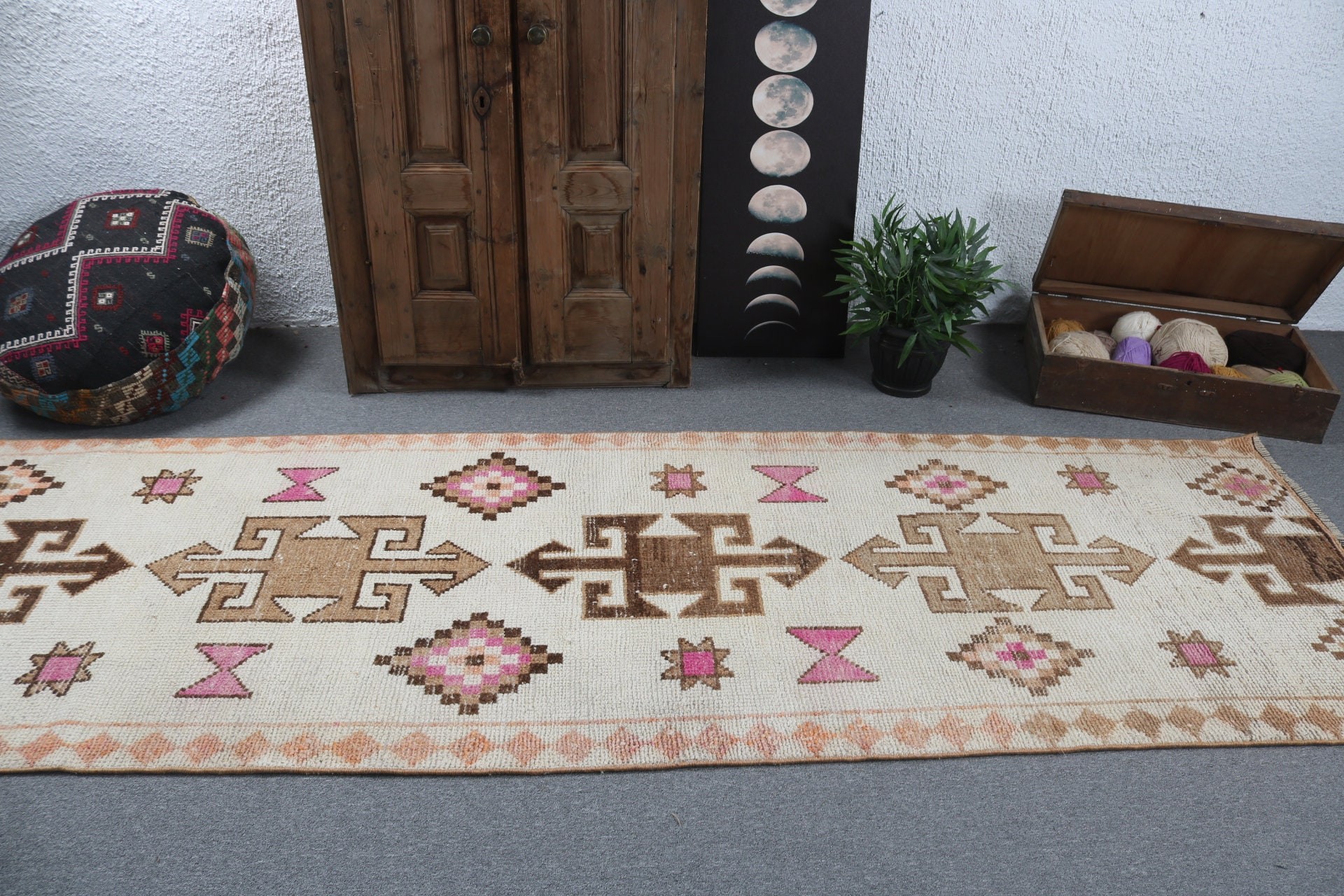 Modern Rugs, Vintage Rug, 3.3x10.7 ft Runner Rugs, Stair Rug, Vintage Runner Rug, Beige Antique Rug, Bedroom Rugs, Turkish Rug, Office Rugs