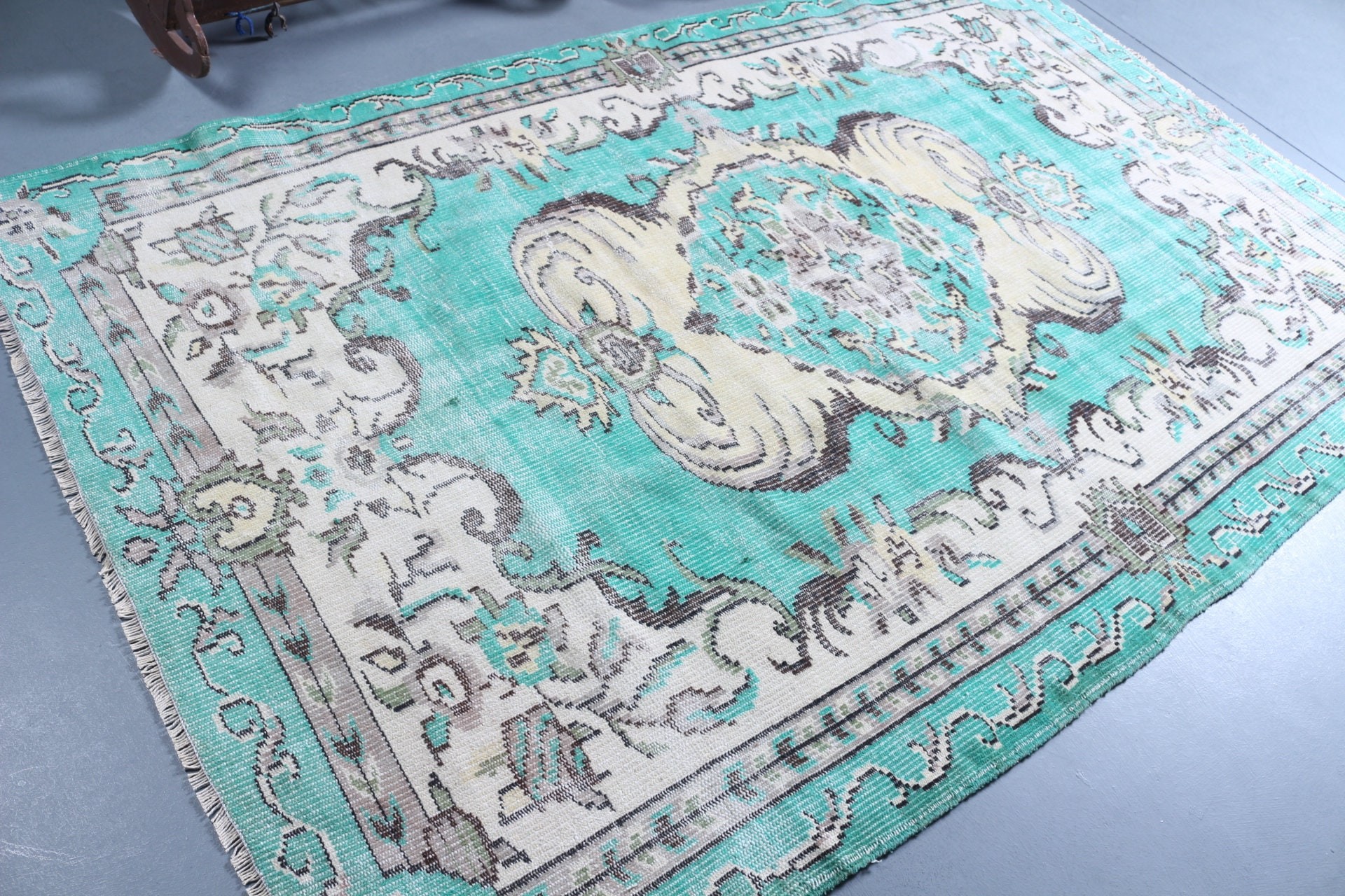 Turkish Rugs, Vintage Rug, Green Oushak Rugs, Antique Rug, Living Room Rug, Art Rug, Kitchen Rugs, 5.4x8.7 ft Large Rug, Dining Room Rug