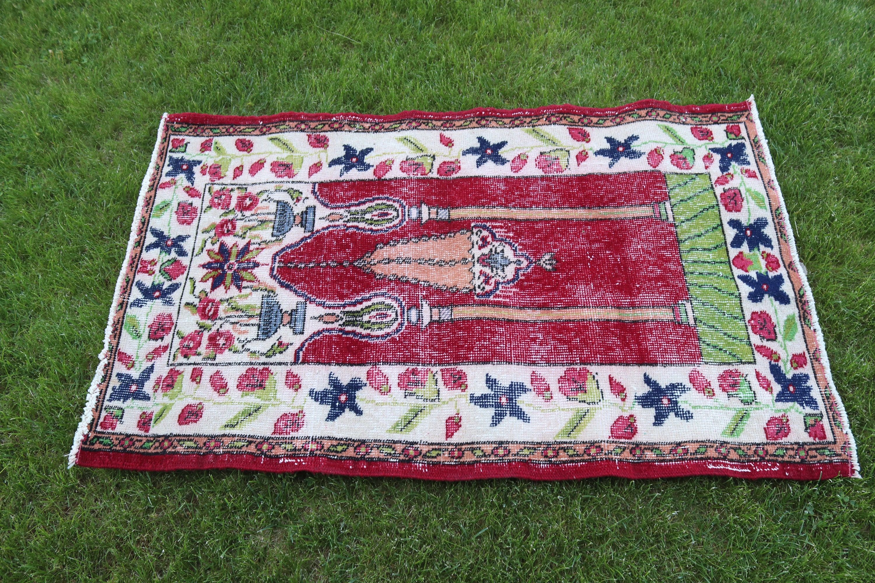 Rugs for Bathroom, Turkish Rug, 2.5x4 ft Small Rug, Moroccan Rug, Red Wool Rugs, Wall Hanging Rugs, Oushak Rugs, Car Mat Rug, Vintage Rug