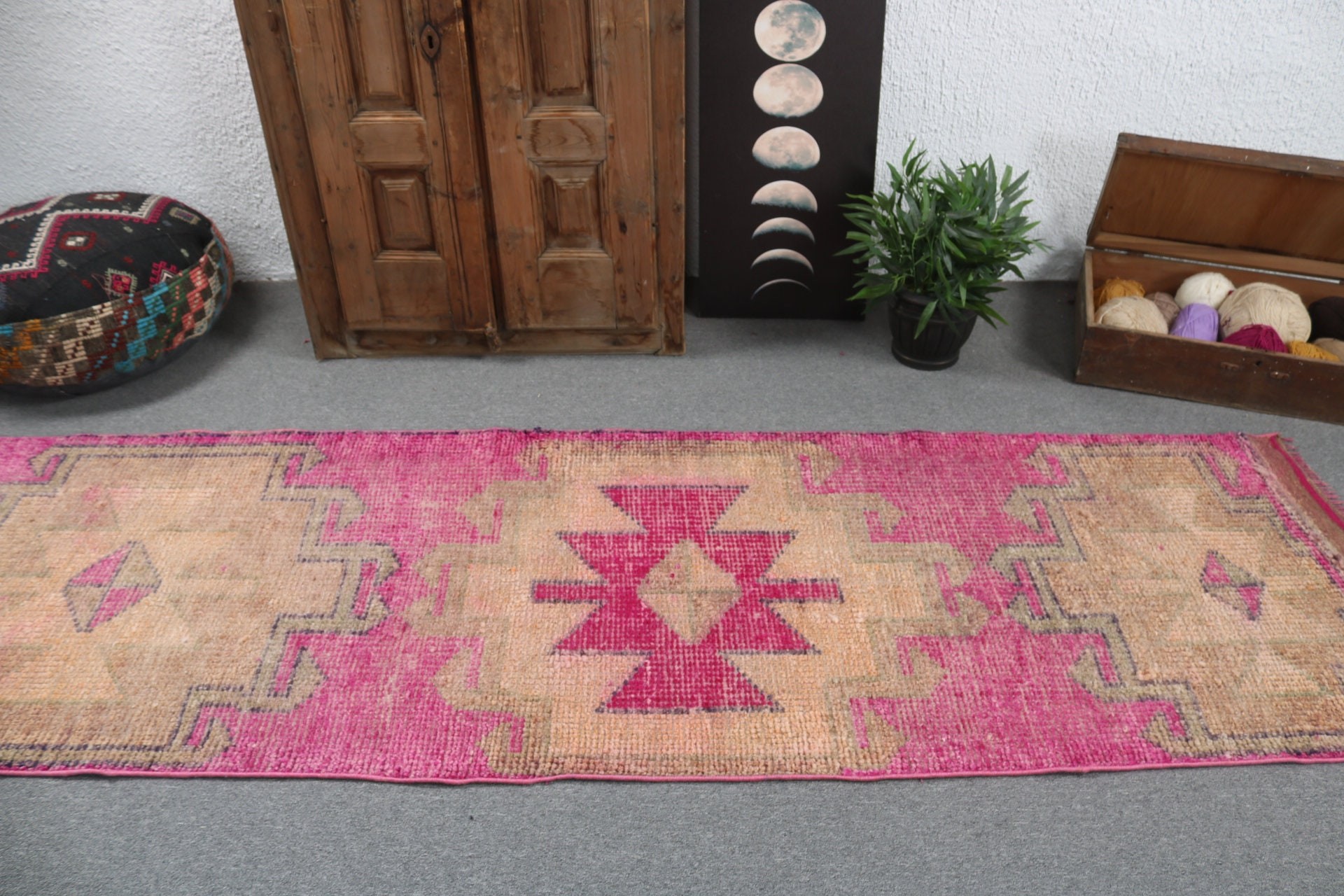 Ethnic Rug, Stair Rugs, Neutral Rugs, Vintage Rugs, Kitchen Rugs, Turkish Rug, Pink Handwoven Rugs, Statement Rug, 2.9x9.8 ft Runner Rugs