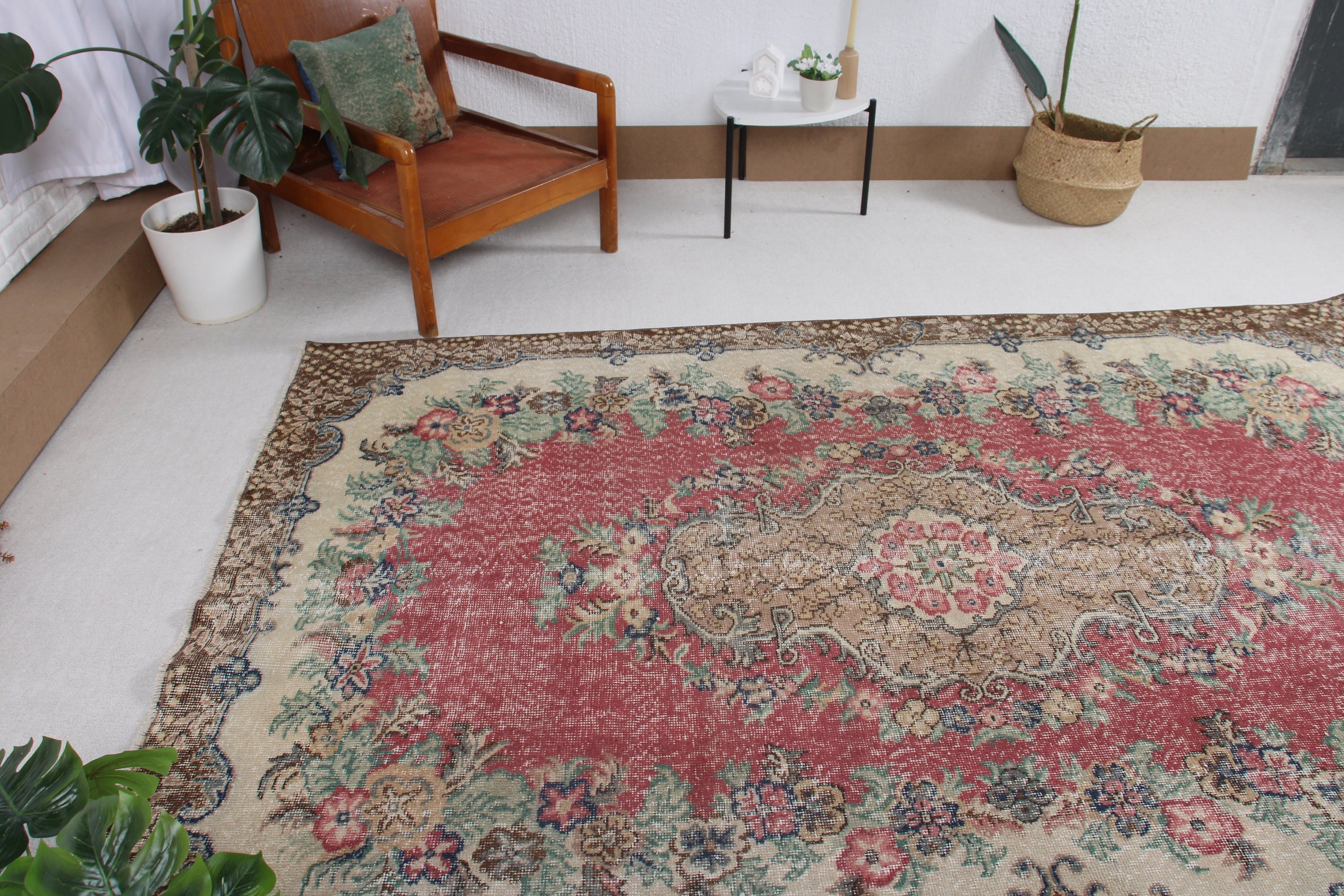 Vintage Rugs, Turkish Rug, Salon Rug, Bedroom Rug, Red  5.9x8.9 ft Large Rugs, Oriental Rugs, Dining Room Rug, Decorative Rug