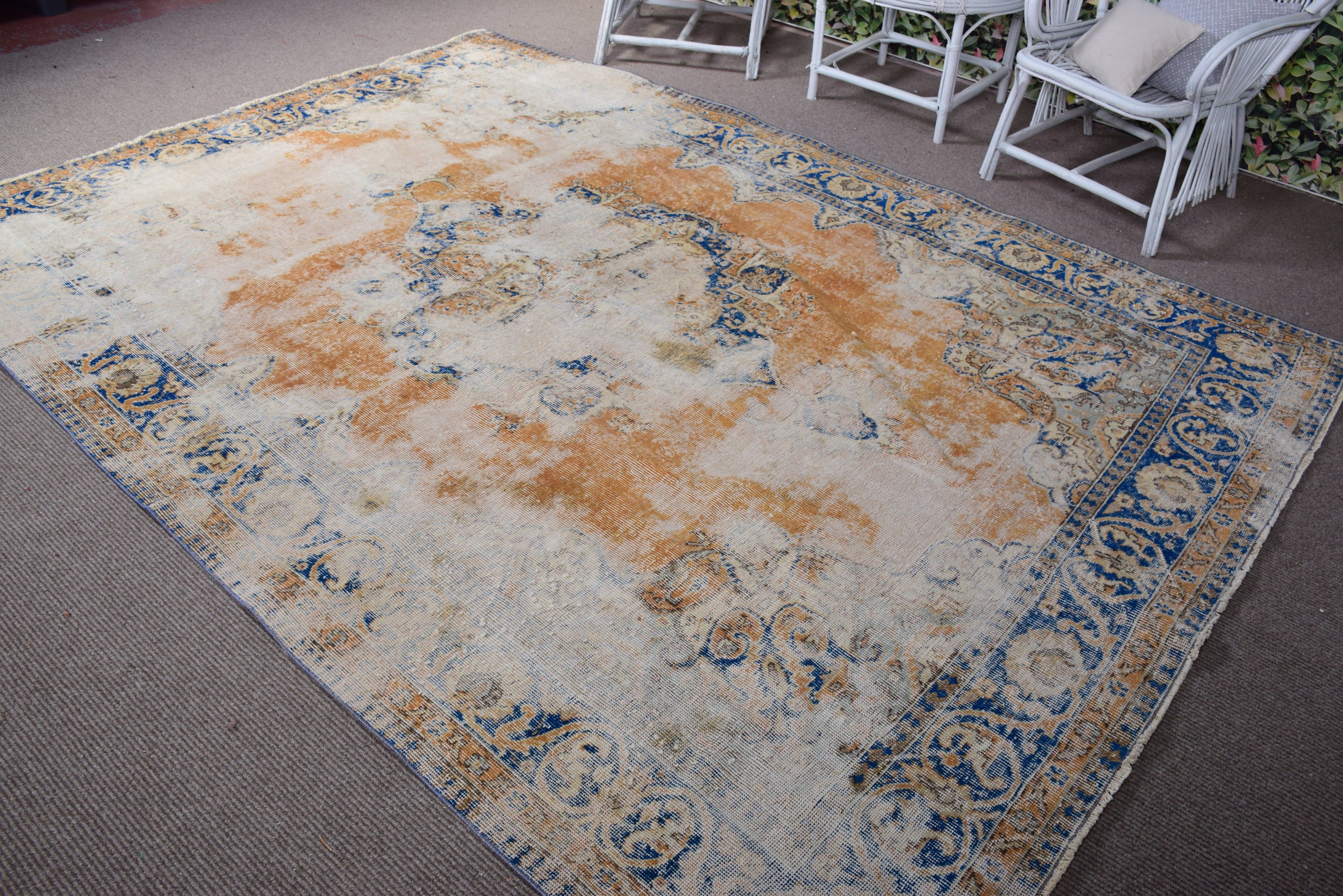 Cool Rug, 7.2x9.9 ft Oversize Rug, Turkish Rug, Vintage Rugs, Living Room Rug, Oversize Vintage Rugs, Antique Rugs, Orange Oushak Rug