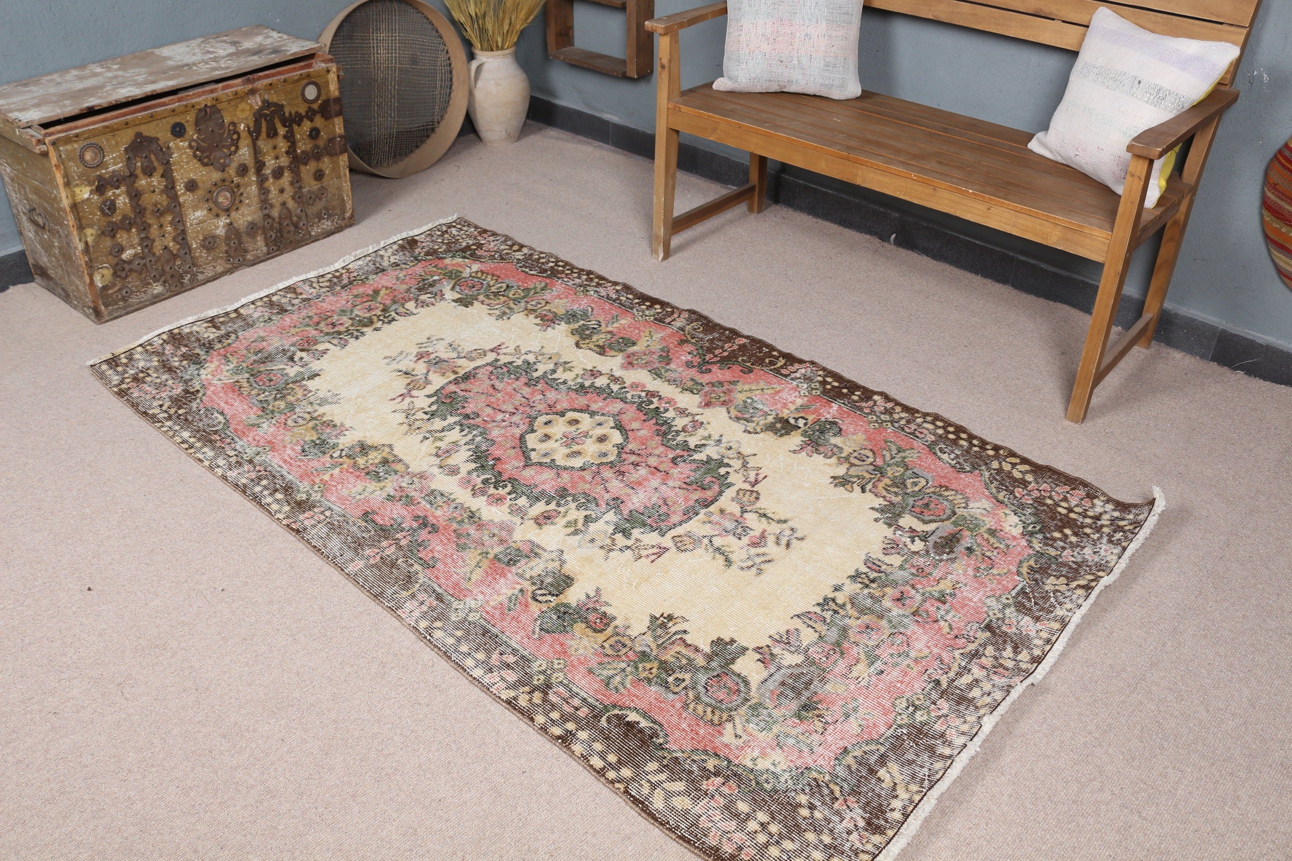 Vintage Rug, Wool Rugs, Turkish Rugs, Kitchen Rugs, Rugs for Indoor, Red Antique Rug, Home Decor Rugs, Bedroom Rugs, 3.8x6.8 ft Area Rug