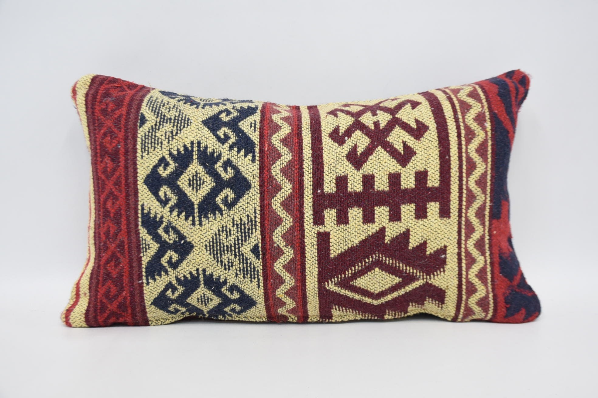 Throw Kilim Pillow, 12"x20" Red Pillow Cover, Bohemian Cushion Pillow Sham, Decorative Pillow Case, Turkish Kilim Pillow, Pillow for Couch