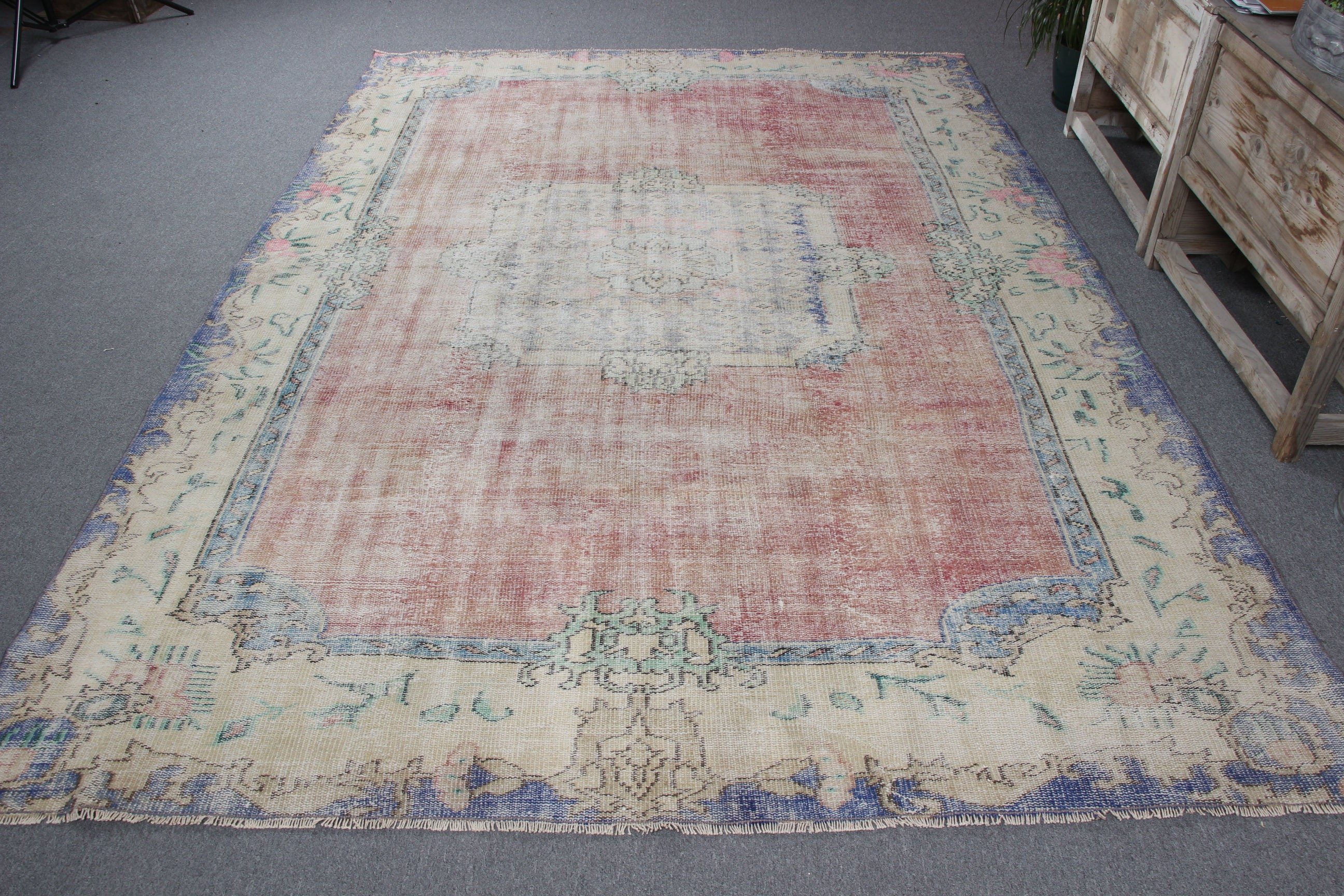 Vintage Halılar, Yemek Odası Halıları, Kırmızı Anadolu Halıları, Türk Halısı, Büyük Vintage Halı, Bildiri Halıları, 6.9x9.9 ft Büyük Halı