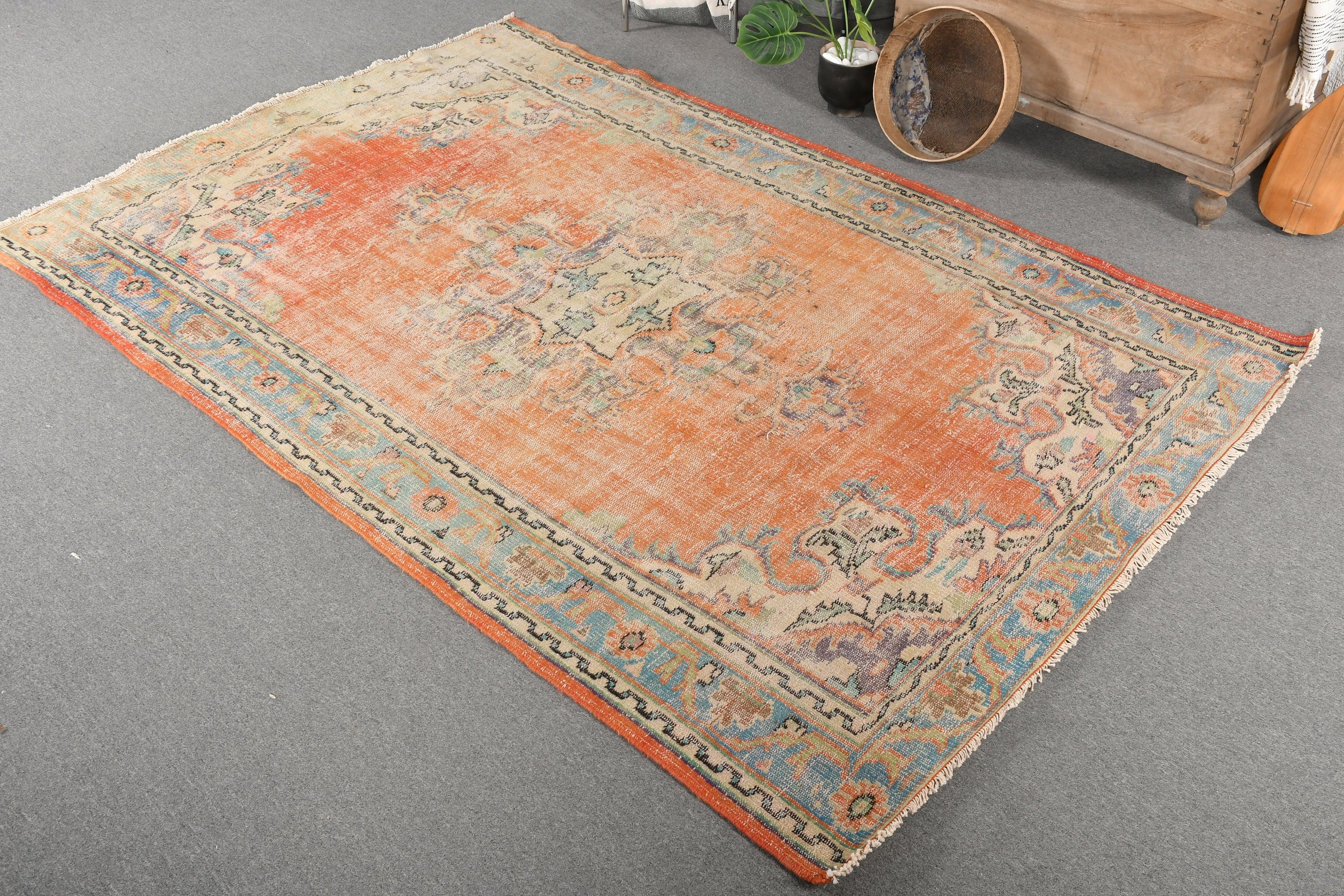 Living Room Rug, Moroccan Rugs, Orange Home Decor Rugs, Salon Rug, Nomadic Rugs, 5.8x8.7 ft Large Rug, Cool Rug, Vintage Rugs, Turkish Rugs