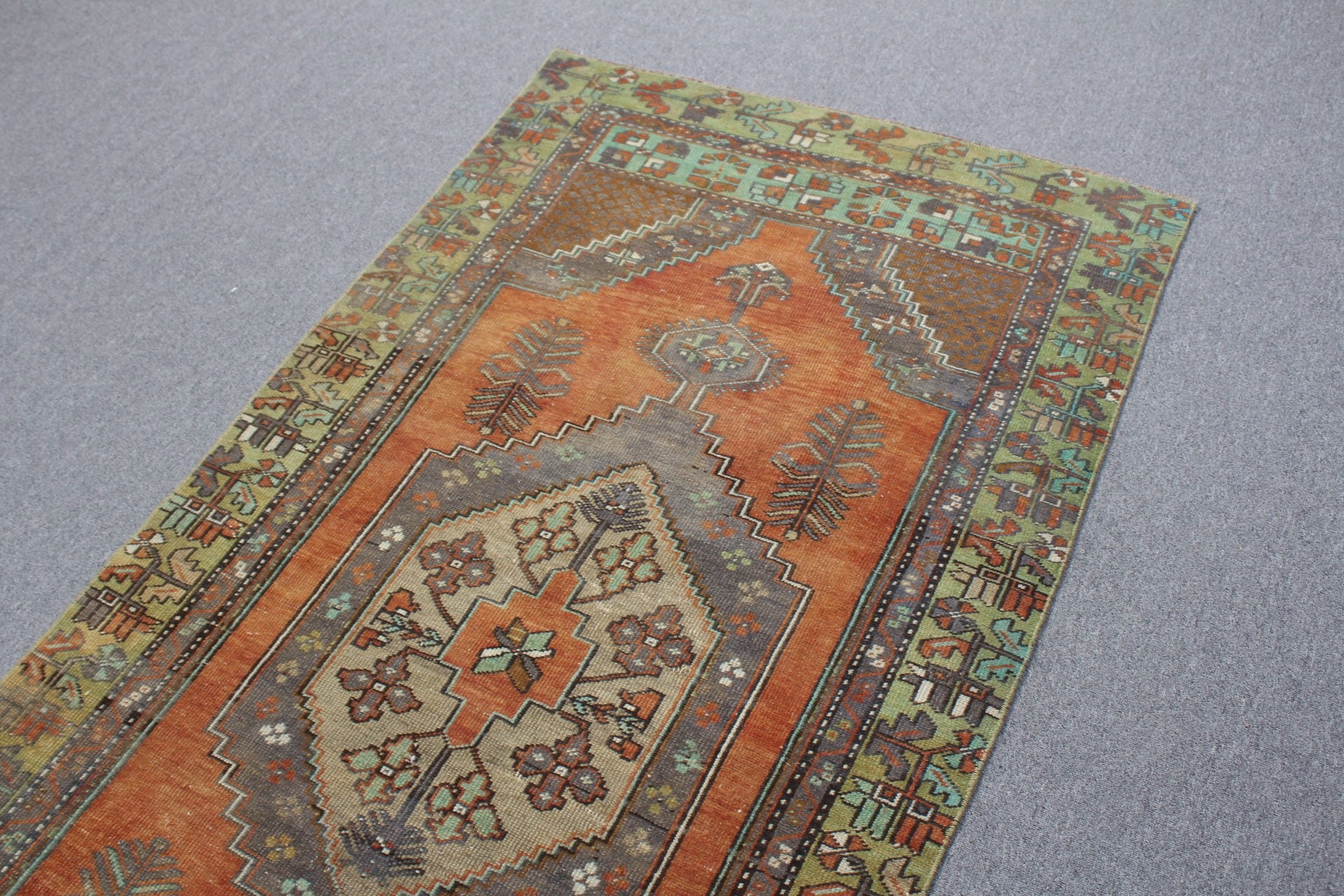 Moroccan Rug, Turkish Rug, Vintage Rug, Muted Rug, Rugs for Nursery, Orange  3.4x7.5 ft Area Rug, Kitchen Rugs