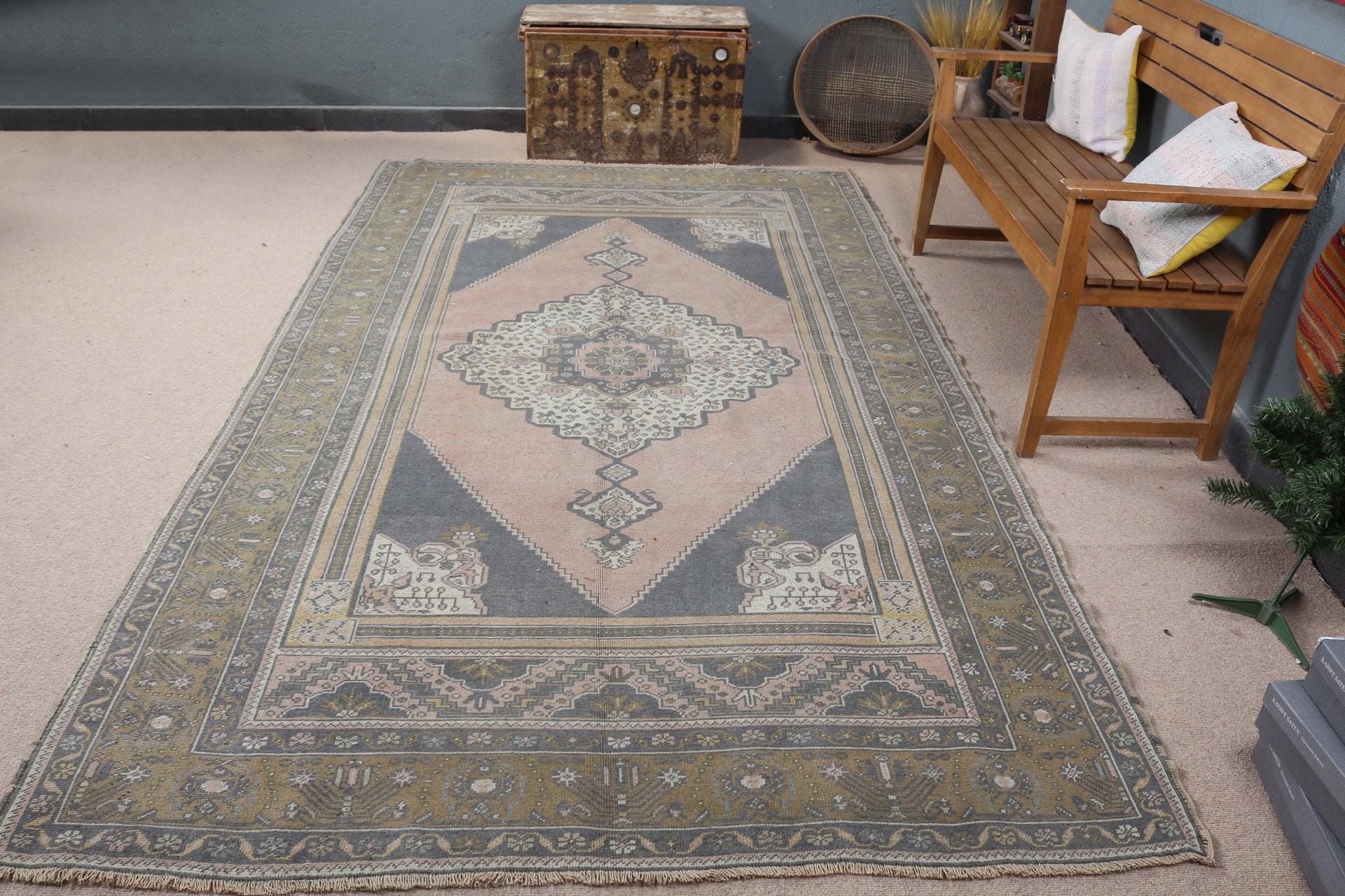 5.9x10.4 ft Büyük Halı, Yemek Odası Halıları, Ev Dekorasyonu Halısı, Sanat Halıları, Vintage Halı, Yatak Odası Halıları, Mavi Yün Halı, Yatak Odası Halıları, Türk Halısı