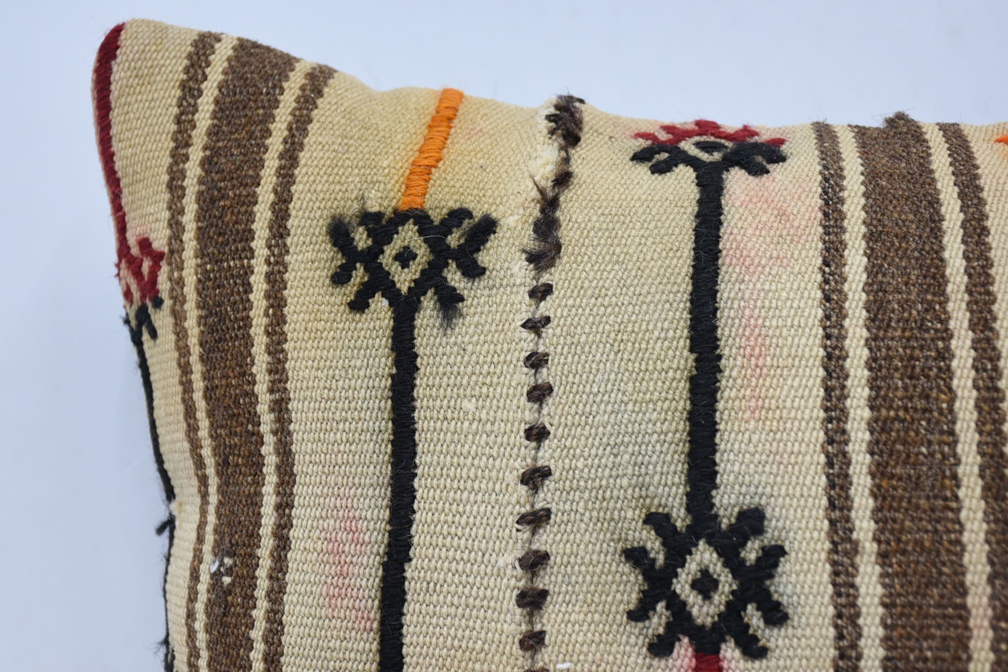 Ethnic Throw Cushion Cover, 16"x24" Beige Pillow, Kilim Pillow Cover, Ethnical Kilim Rug Pillow, Vintage Pillow, Christmas Pillow Cover
