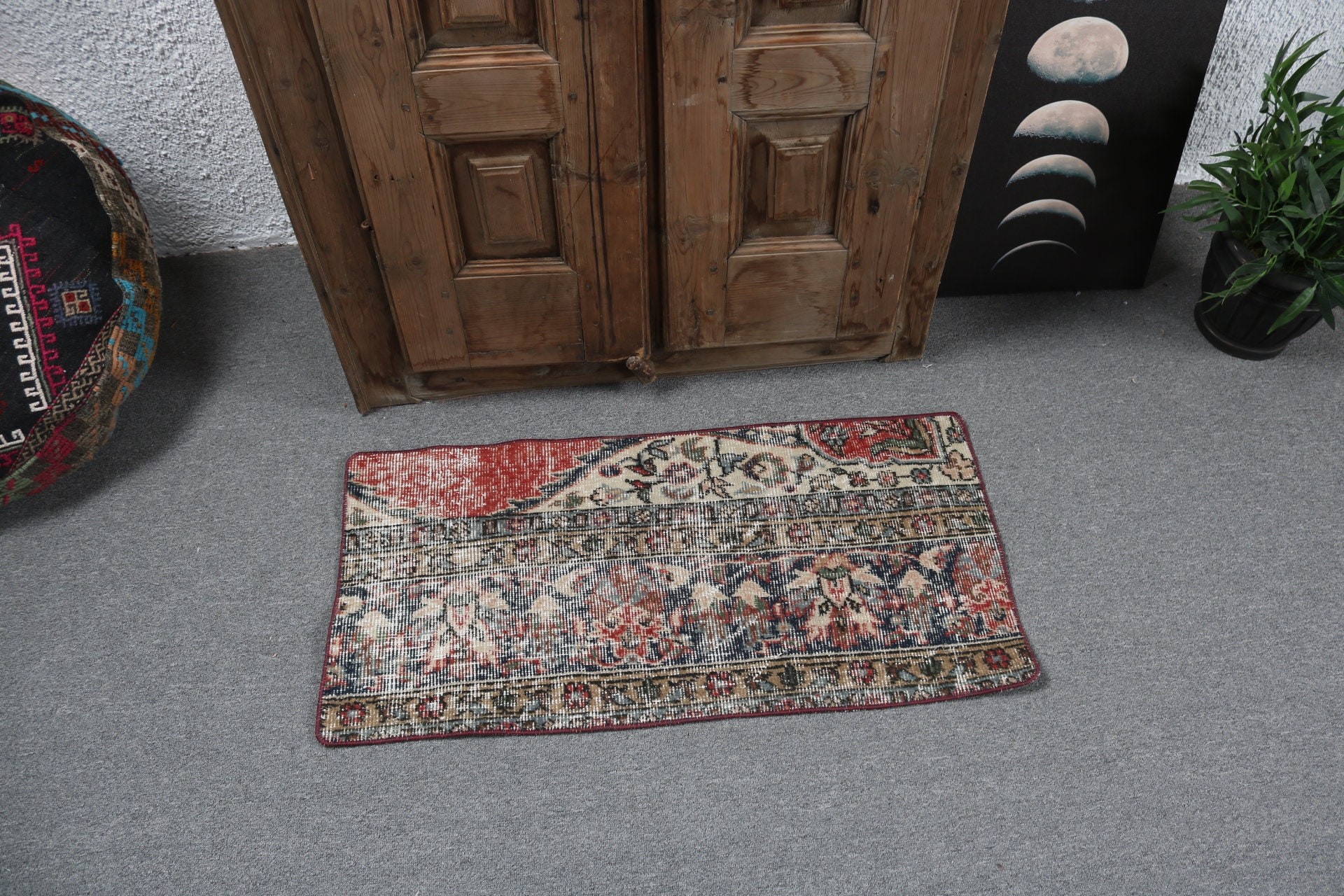 Küçük Alan Halıları, Vintage Halı, Mutfak Halısı, Boho Halıları, Yatak Odası Halısı, Tribal Halısı, Mavi 1.5x2.9 ft Küçük Halılar, Türk Halıları