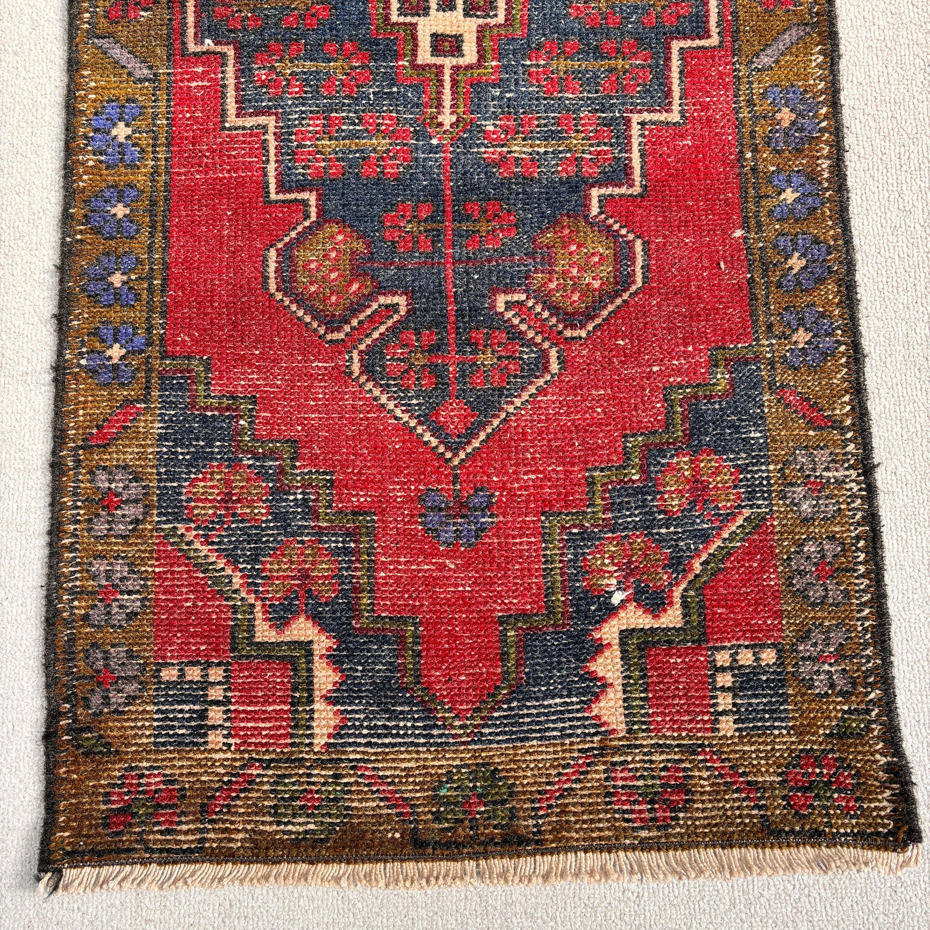 Turkish Rugs, Handwoven Rug, Kitchen Rugs, Vintage Rugs, Flatweave Rugs, Red  1.7x3.5 ft Small Rugs, Floor Rug, Bathroom Rug