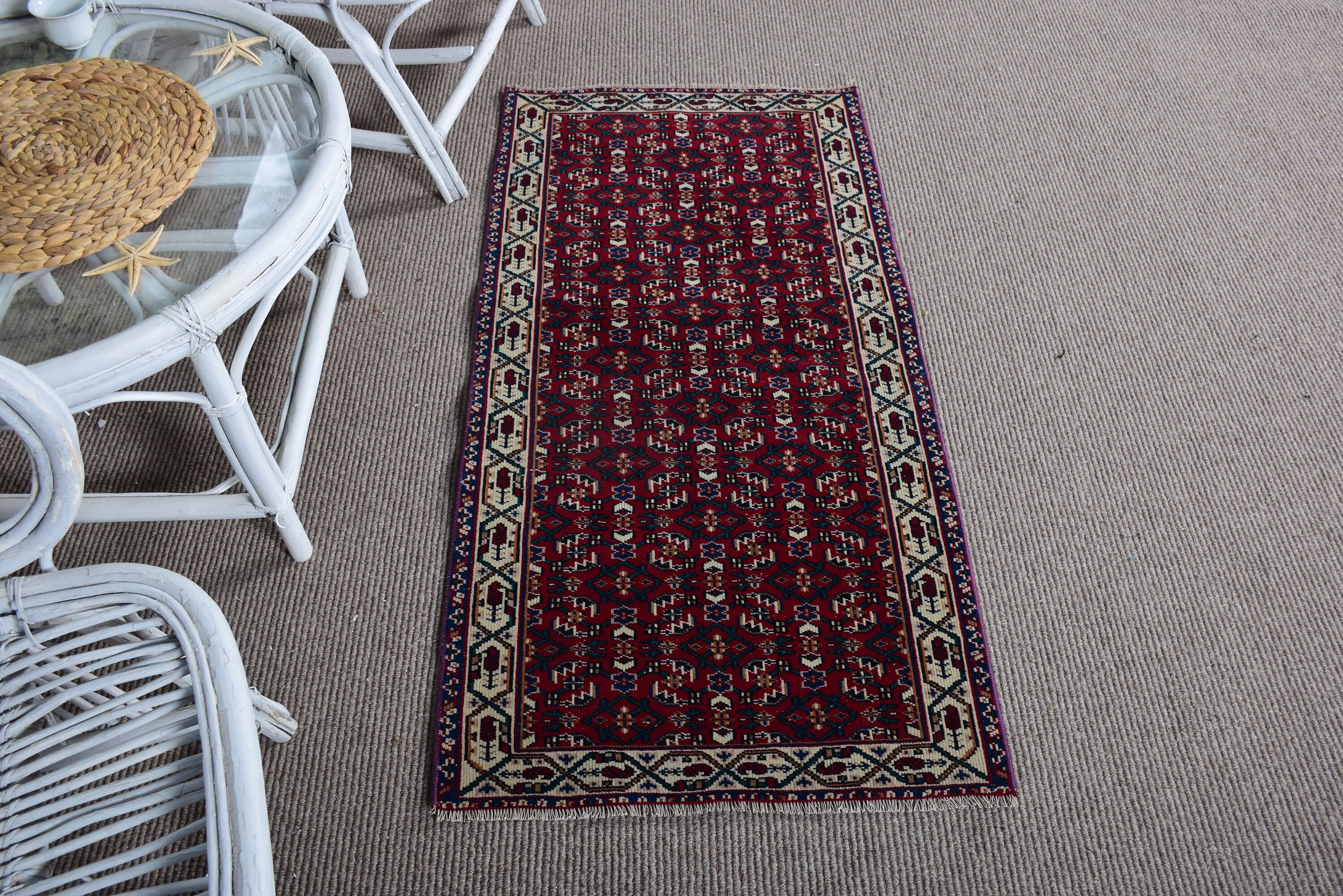 Kırmızı Lüks Halı, Giriş Halısı, Küçük Vintage Halılar, Oryantal Halılar, Türk Halıları, Vintage Halılar, 2.1x4.3 ft Küçük Halı, Aztek Halısı, Yer Halıları