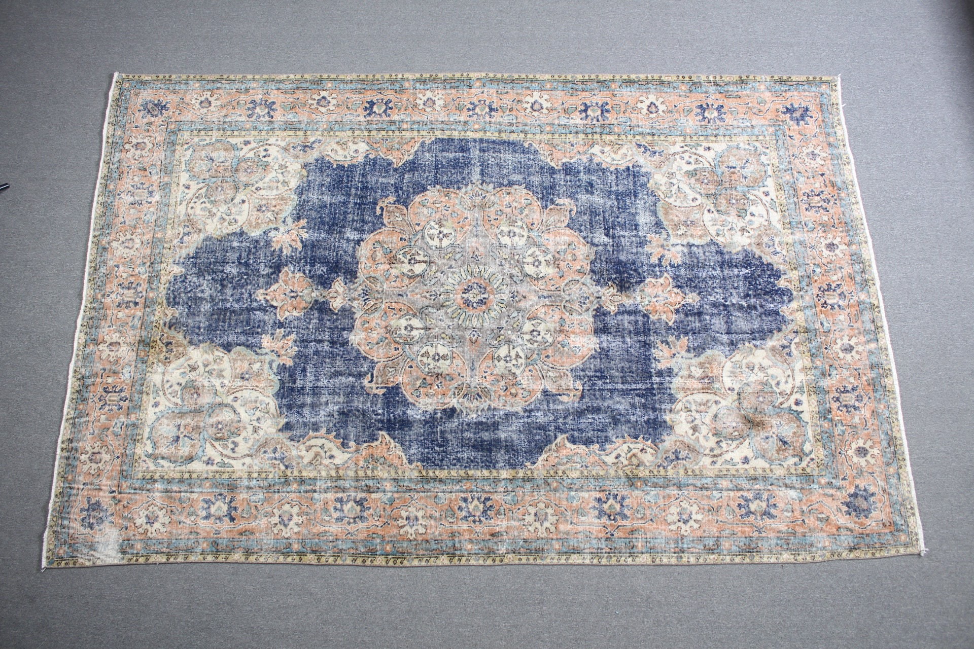 Living Room Rugs, Turkish Rug, Saloon Rugs, Blue Cool Rug, 6.9x10.4 ft Oversize Rug, Vintage Rug, Antique Rug, Cool Rug, Aztec Rugs