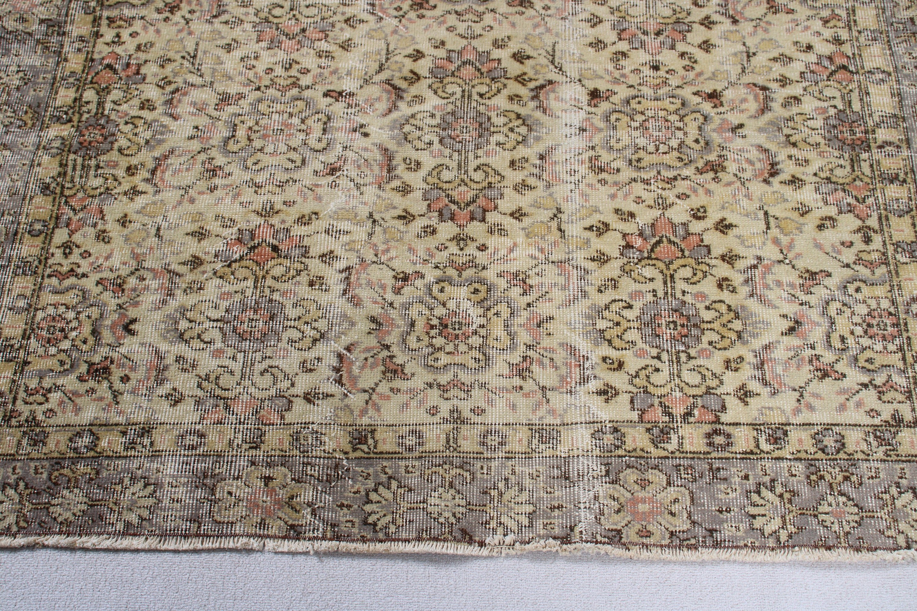 Vintage Halı, Bej Mutfak Halısı, Modern Halılar, Mutfak Halıları, Yer Halısı, Yemek Odası Halısı, Türk Halıları, Oushak Halıları, 4,9x8 ft Alan Halısı