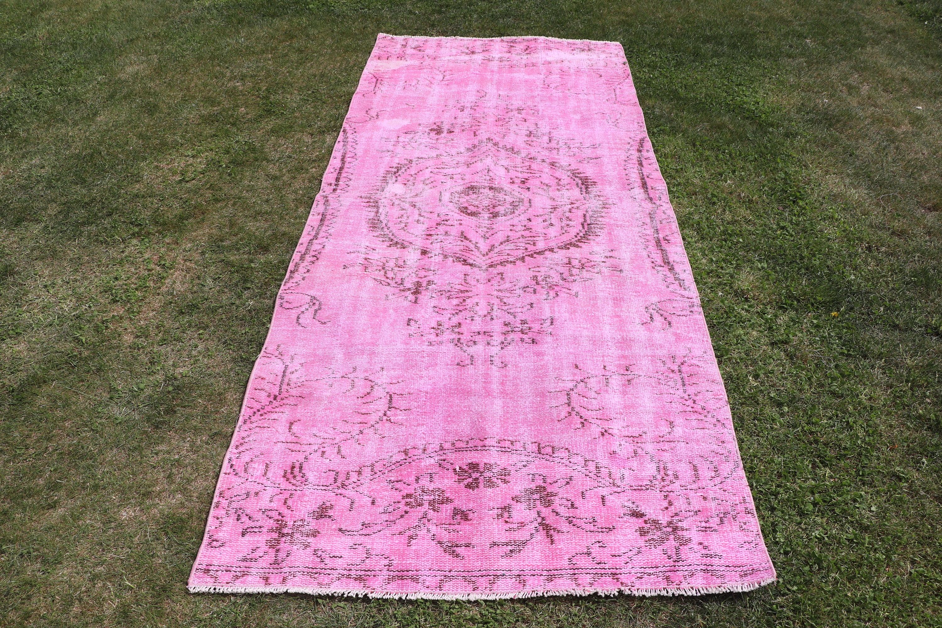 Pink Statement Rugs, Vintage Rug, Geometric Rug, Bedroom Rugs, Rugs for Vintage Area, Turkish Rugs, 3.4x8.3 ft Area Rugs, Cool Rug