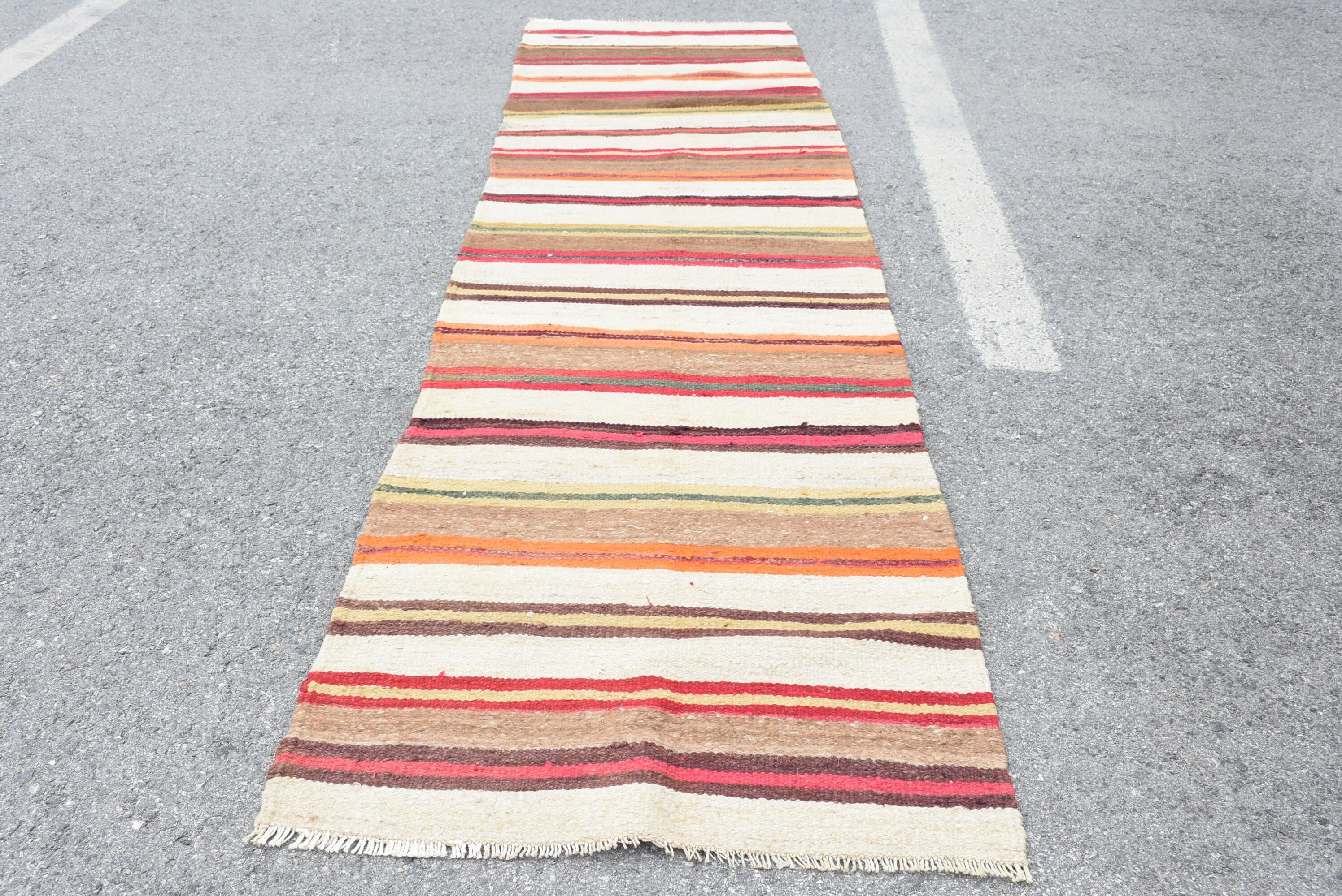 Rugs for Stair, Vintage Rug, Oushak Rug, Wool Rug, Floor Rug, Kilim, Turkish Rugs, Kitchen Rug, Beige  2.7x10.3 ft Runner Rug