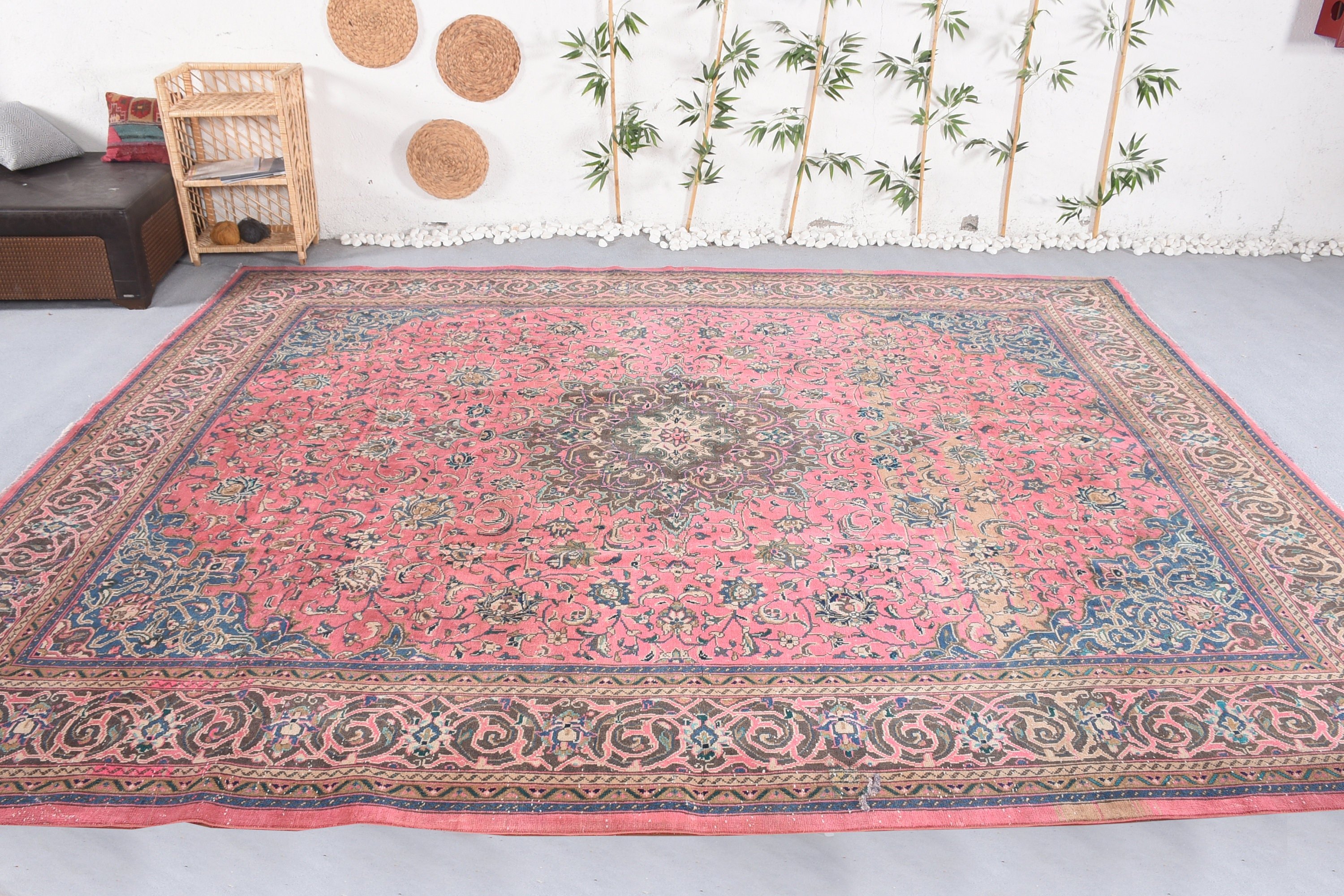 Pembe 9.5x12.5 ft Büyük Boy Halı, Salon Halısı, Türk Halıları, Anadolu Halısı, Parlak Halı, Vintage Halılar, Salon Halıları, Ev Dekorasyonu Halısı