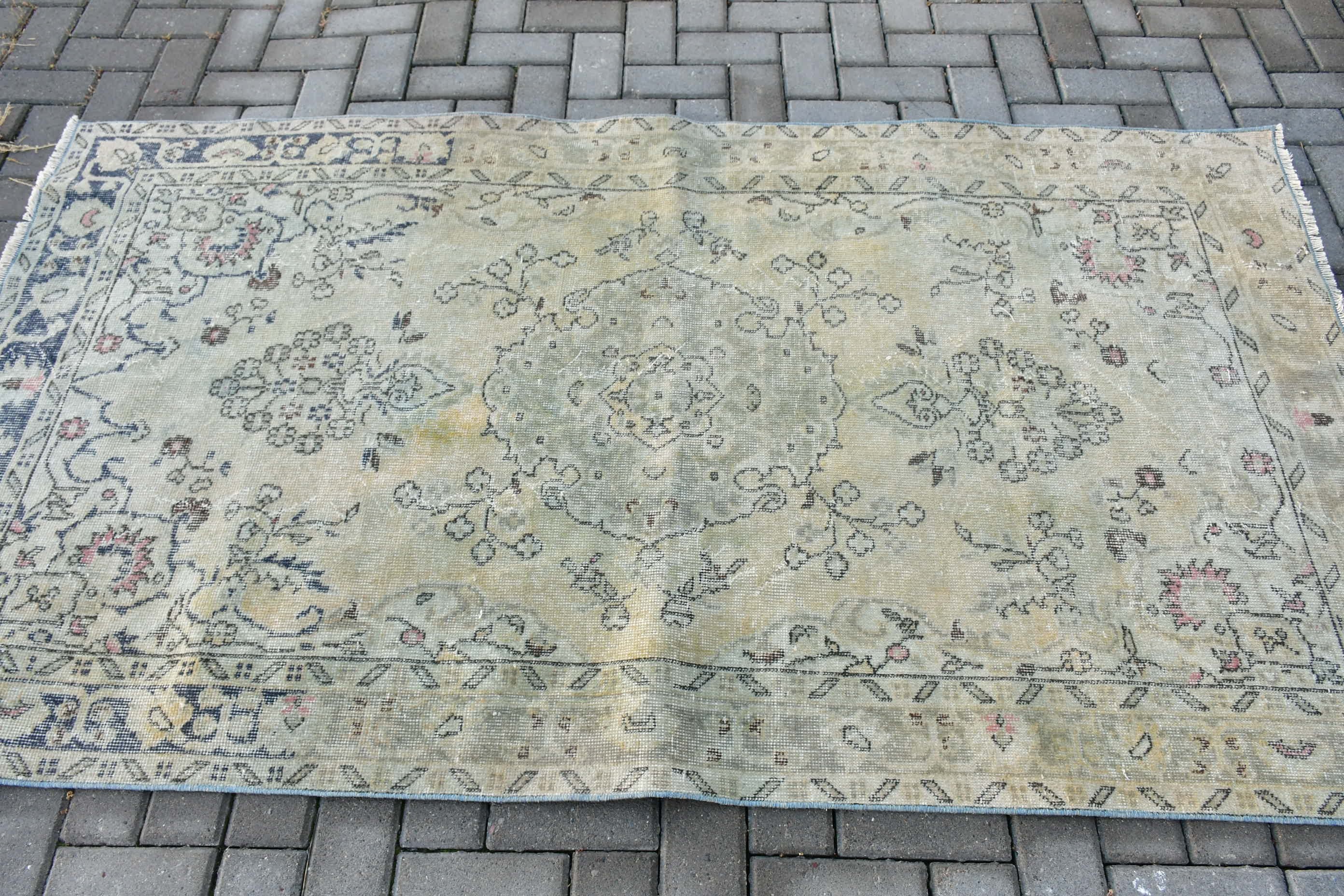 Vintage Halı, 3,9x7 ft Alan Halısı, Oturma Odası Halıları, Oryantal Halı, Pastel Halılar, Oushak Halıları, Bej Yatak Odası Halısı, İç Mekan Halısı, Türk Halısı