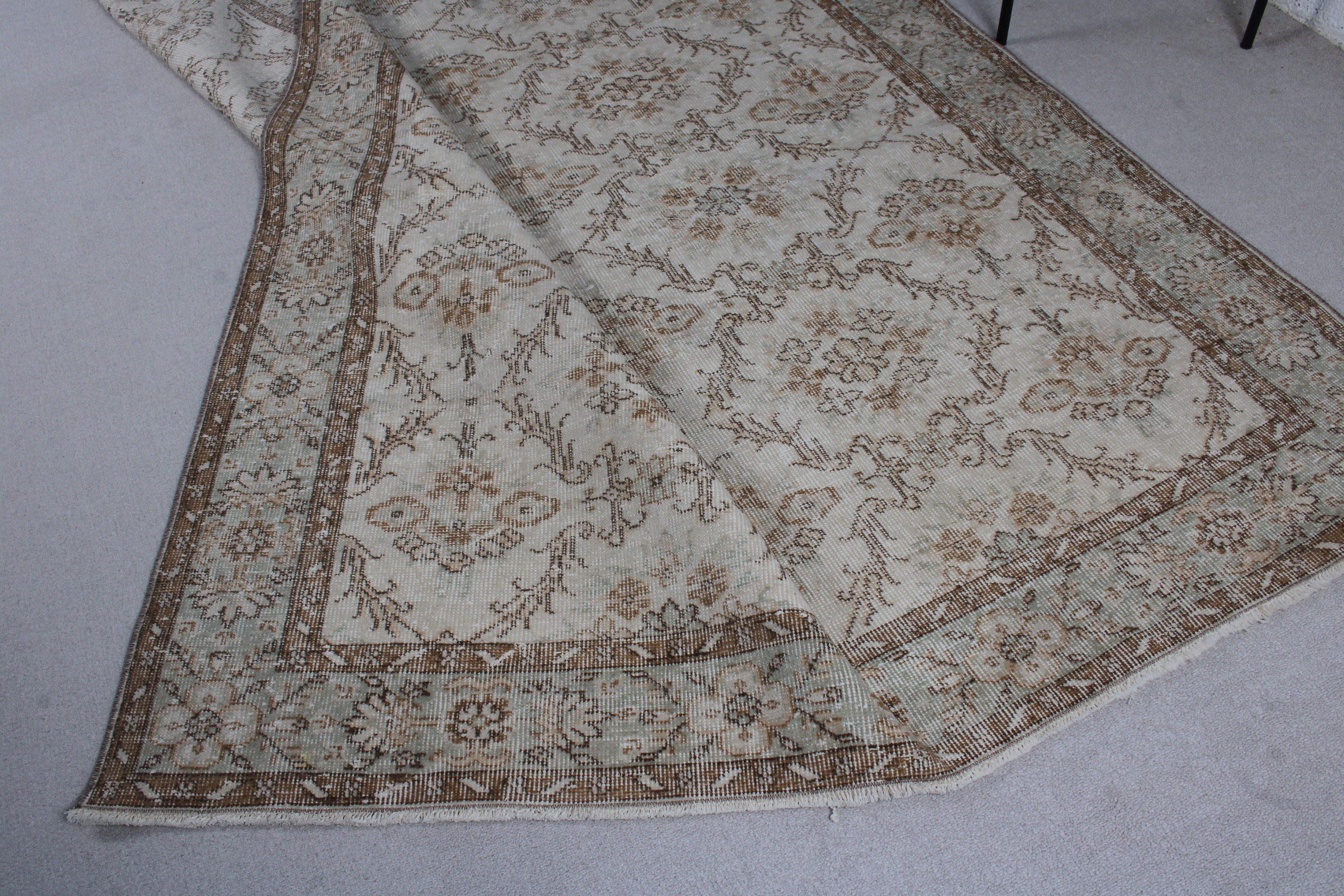 Yer Halısı, Bej Nötr Halı, Yemek Odası Halısı, Türk Halısı, Büyük Oushak Halısı, Vintage Halı, Düz Dokuma Halılar, 6.1x9.7 ft Büyük Halı, Boho Halısı