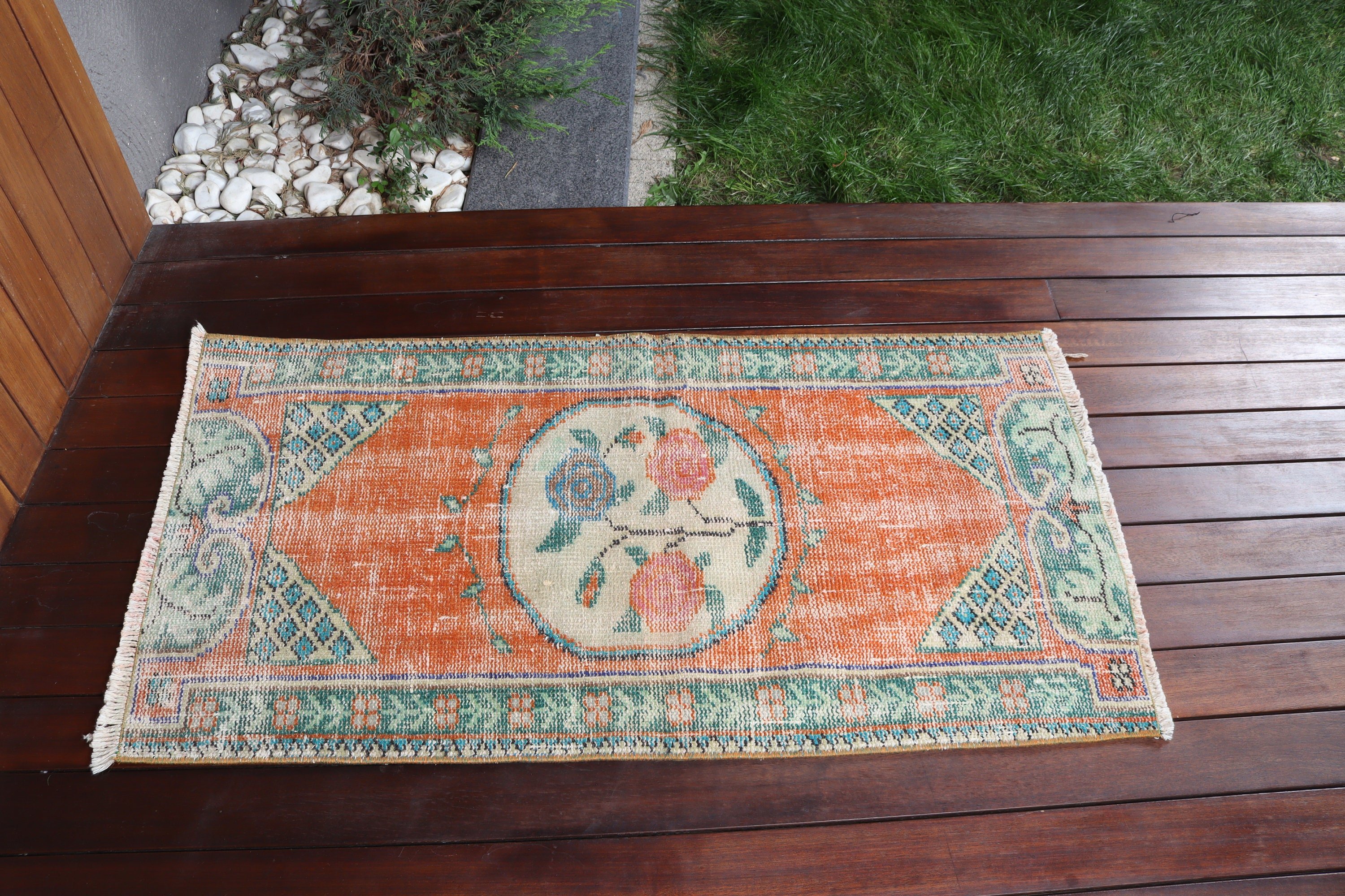 Çocuk Halıları, Yer Halıları, Bohem Halılar, Küçük Boho Halılar, El Dokuma Halılar, Vintage Halılar, Turuncu Boho Halı, Türk Halısı, 2.1x4 ft Küçük Halı