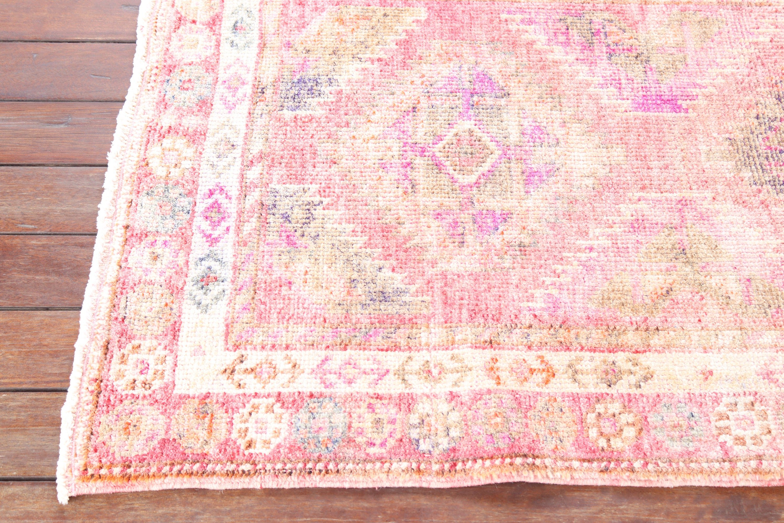 2.6x11.5 ft Runner Rug, Statement Rug, Long Runner Rugs, Oushak Rug, Turkish Rugs, Pink Anatolian Rug, Rugs for Corridor, Vintage Rug