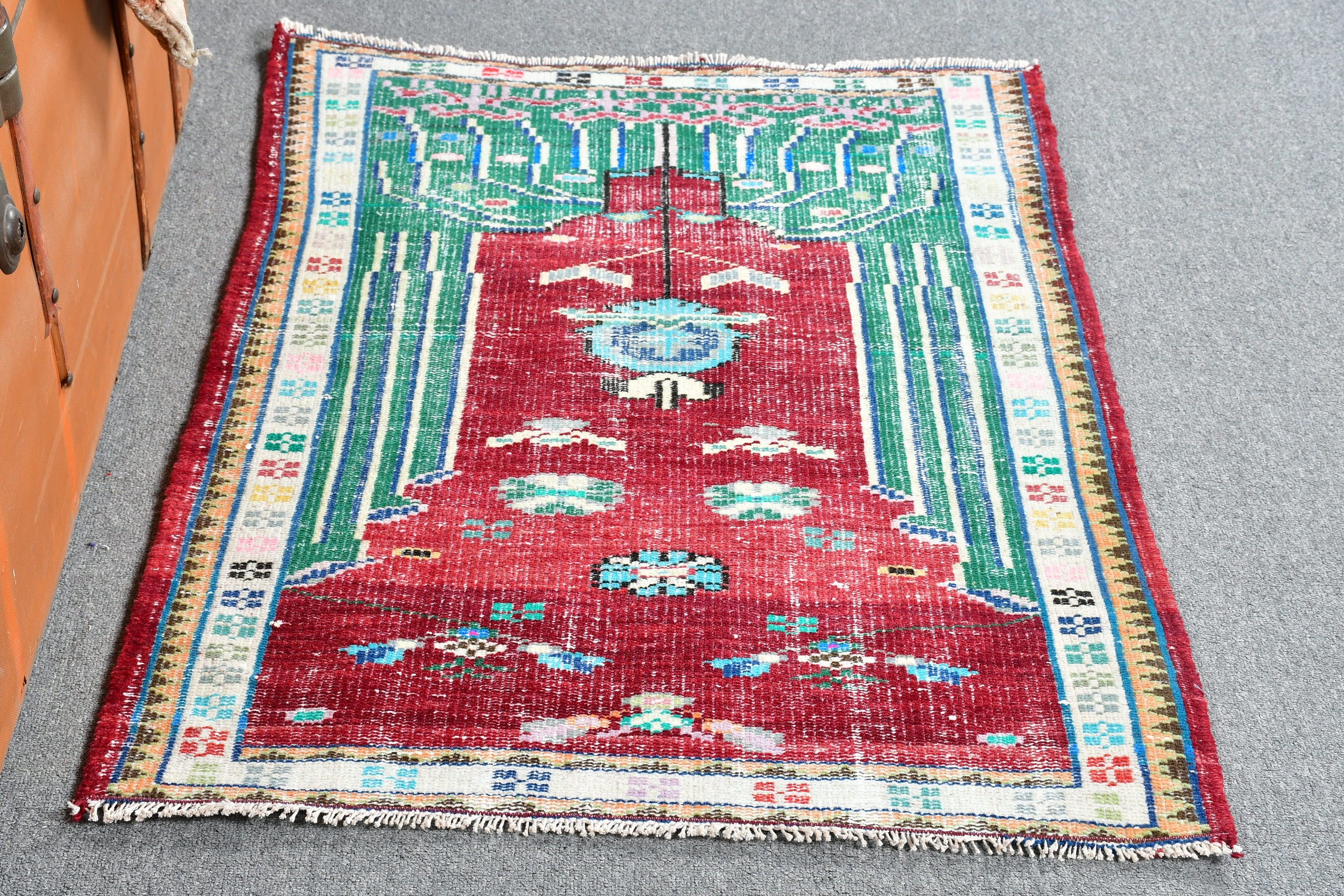 2,5x3,4 ft Küçük Halı, Giriş Kilimleri, Kırmızı Yer Halıları, Eski Halı, Vintage Halı, Yer Halıları, Oushak Halısı, Türk Halısı, Yatak Odası Halıları, Mutfak Halıları