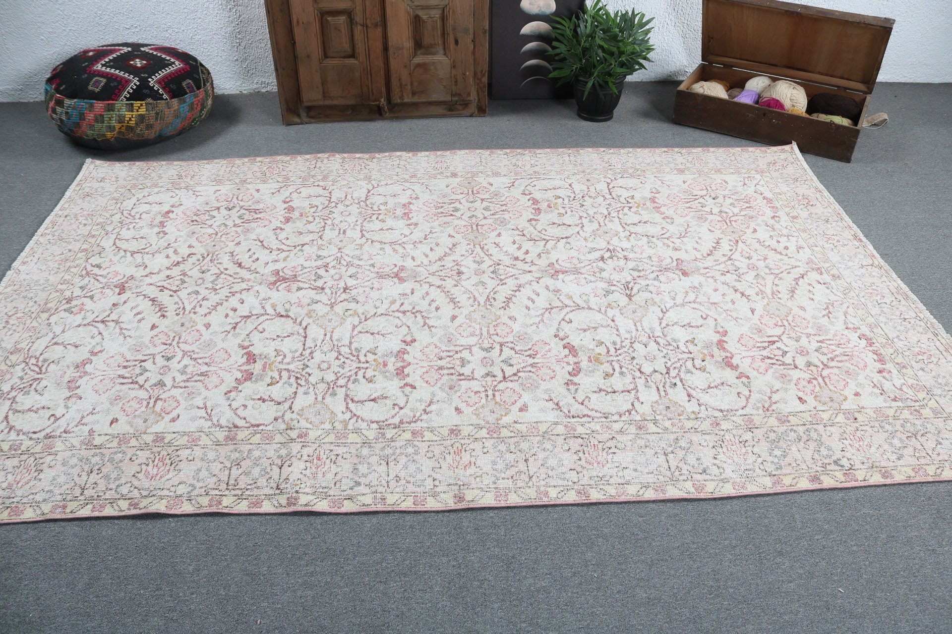 5.7x9.1 ft Large Rugs, Turkish Rug, Vintage Rugs, Bedroom Rug, Neutral Rug, Beige Cool Rugs, Large Boho Rugs, Exotic Rug, Large Vintage Rug