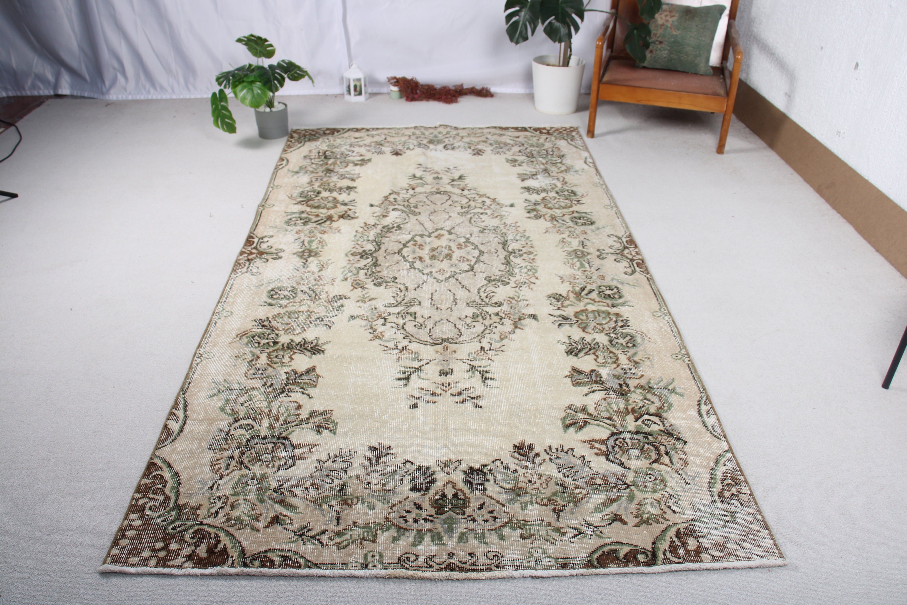 Vintage Halılar, Büyük Vintage Halılar, Yemek Odası Halısı, Ev Dekor Halısı, Bej 4.8x8.7 ft Büyük Halılar, Türk Halısı, Havalı Halı