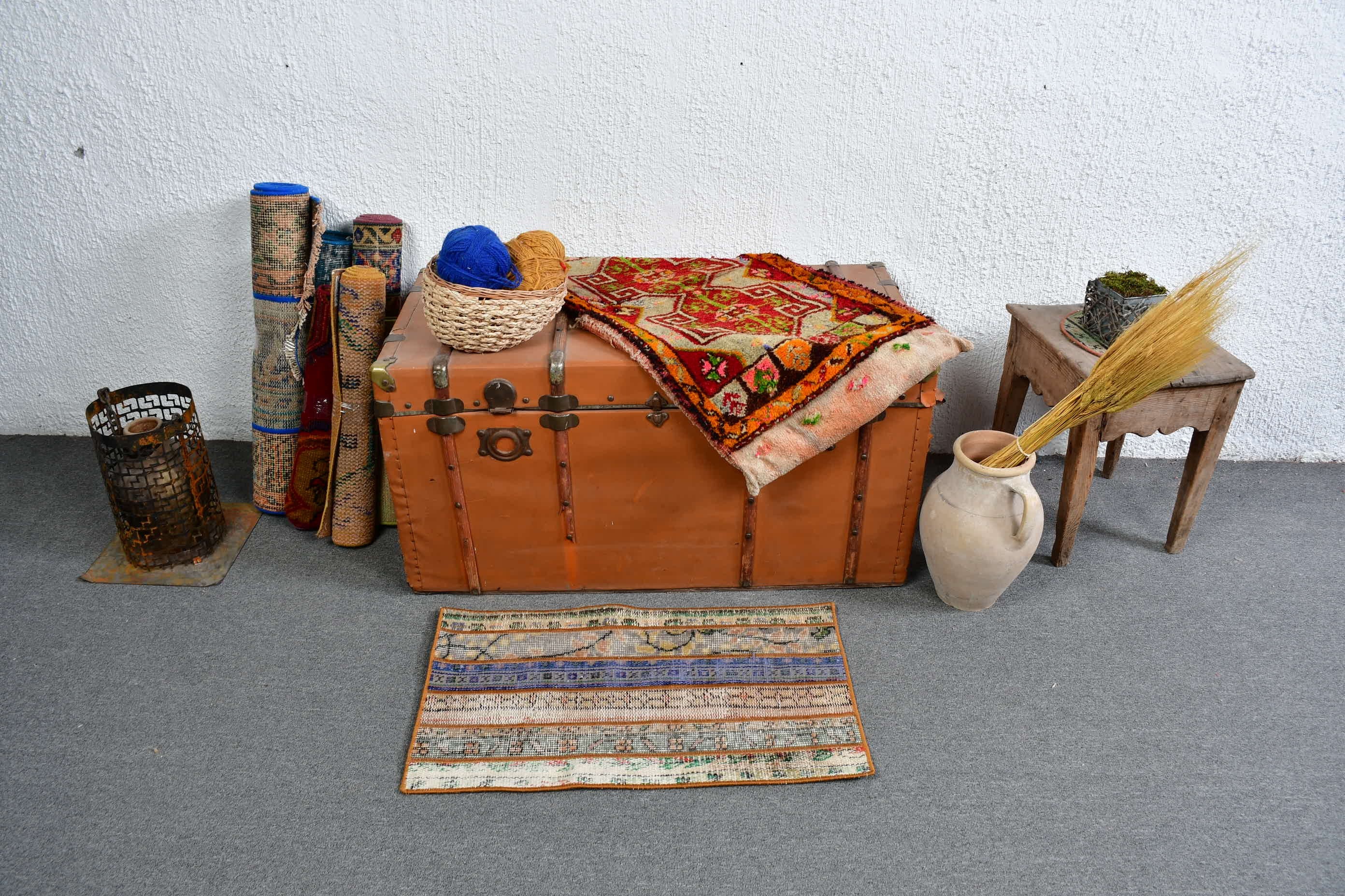 Wool Bath Mat Rug, Colorful Rugs, Floor Rug, Kitchen Rug, 1.4x2.5 ft Small Rug, Vintage Rug, Bedroom Rug, Rugs for Car Mat, Turkish Rug