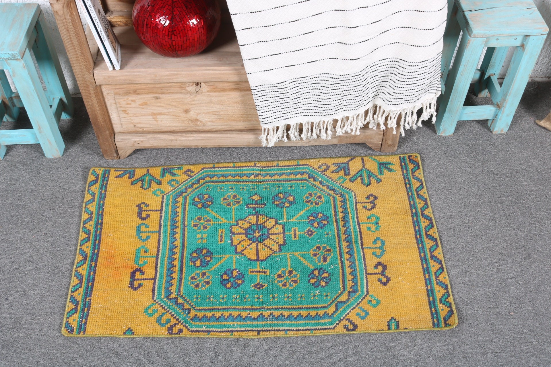 Door Mat Rugs, Cool Rug, Kitchen Rug, Turkish Rug, Vintage Rugs, Yellow  1.6x2.9 ft Small Rugs, Pastel Rug, Rugs for Car Mat