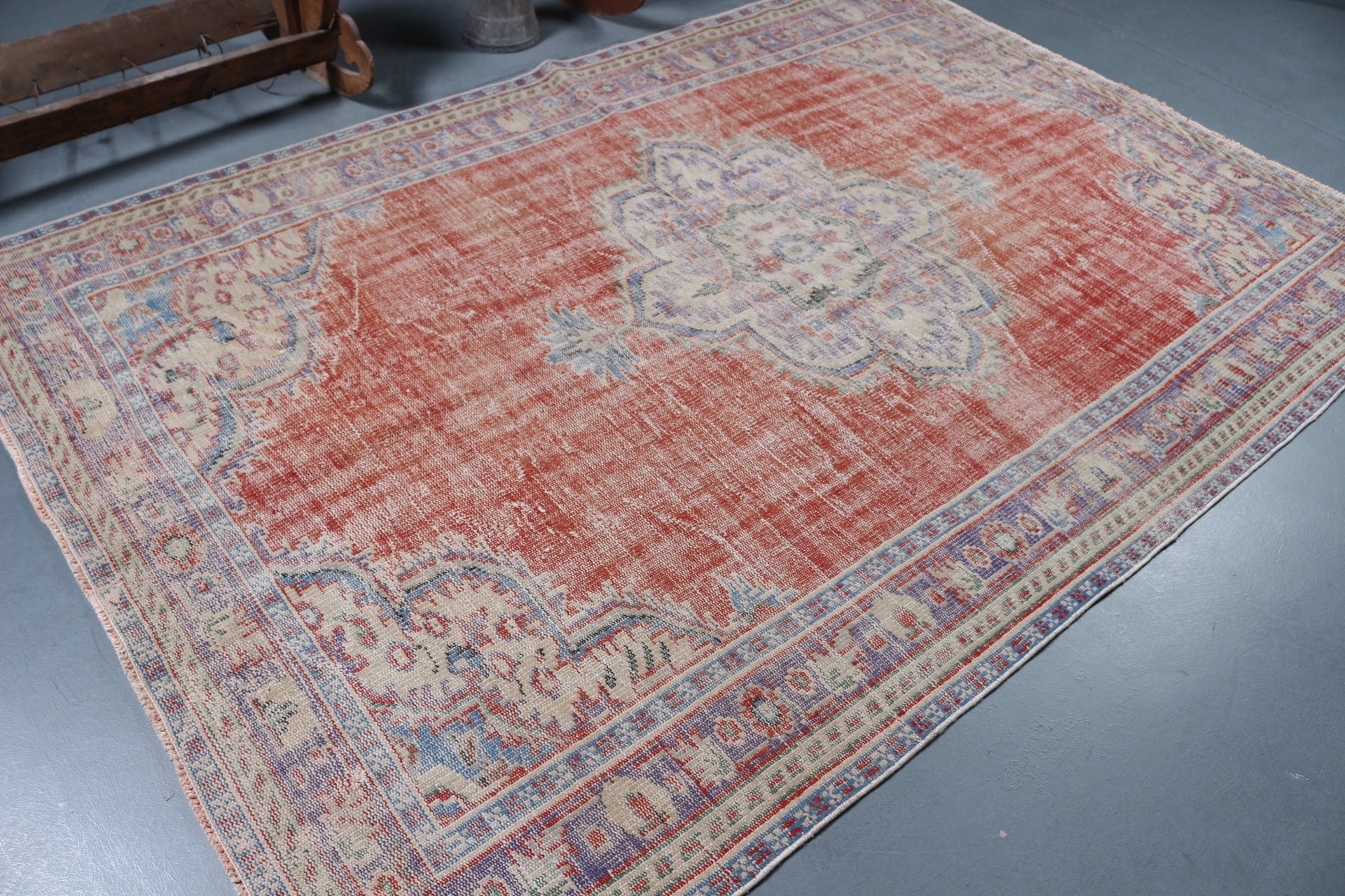 Natural Rug, 5.9x8.7 ft Large Rug, Cool Rug, Turkish Rugs, Vintage Rugs, Anatolian Rugs, Salon Rug, Bedroom Rugs, Orange Kitchen Rug