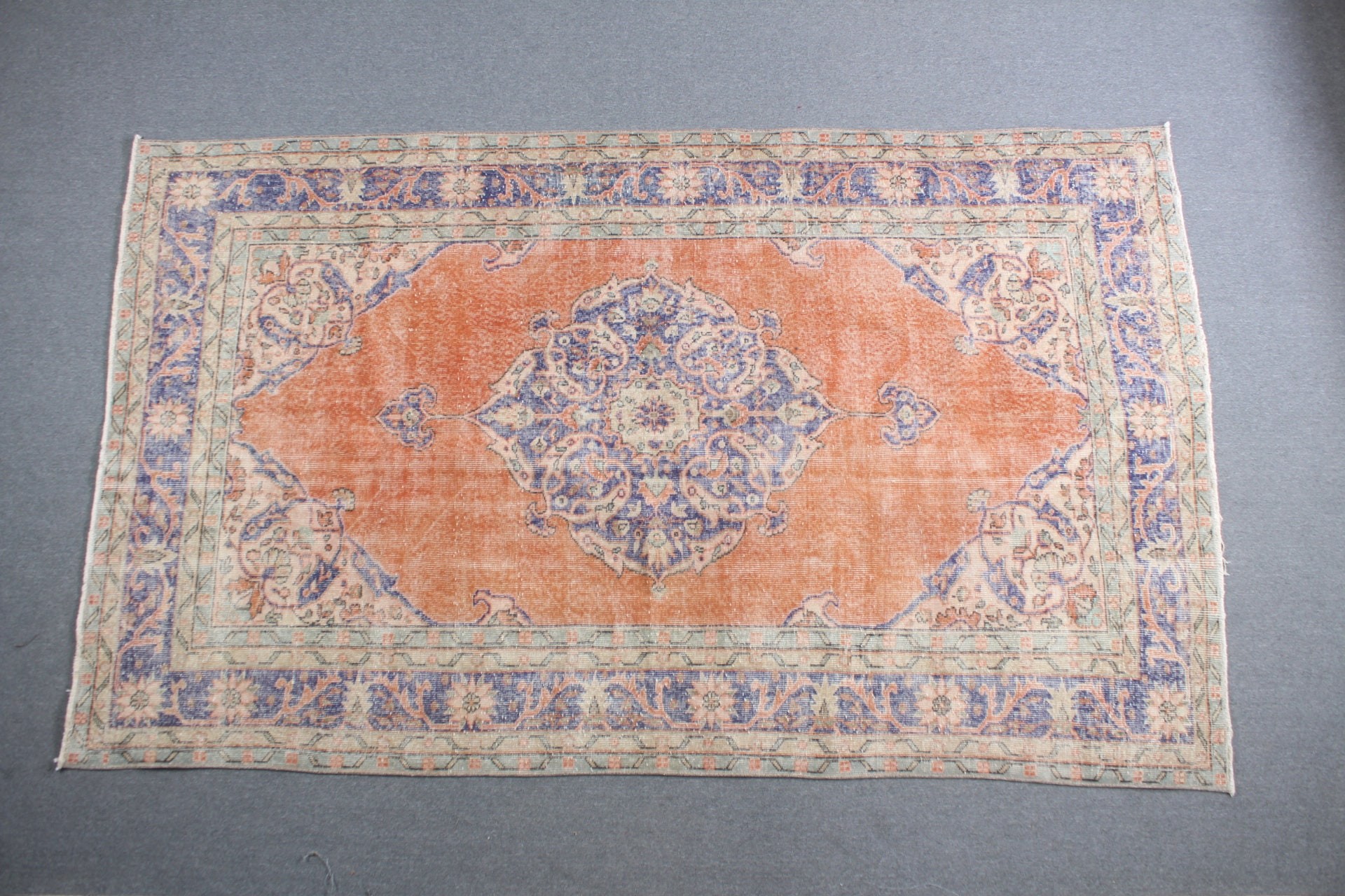 Salon Rugs, Turkish Rugs, 6.4x10.3 ft Large Rug, Antique Rug, Bedroom Rug, Vintage Rug, Kitchen Rug, Rugs for Bedroom, Orange Floor Rug