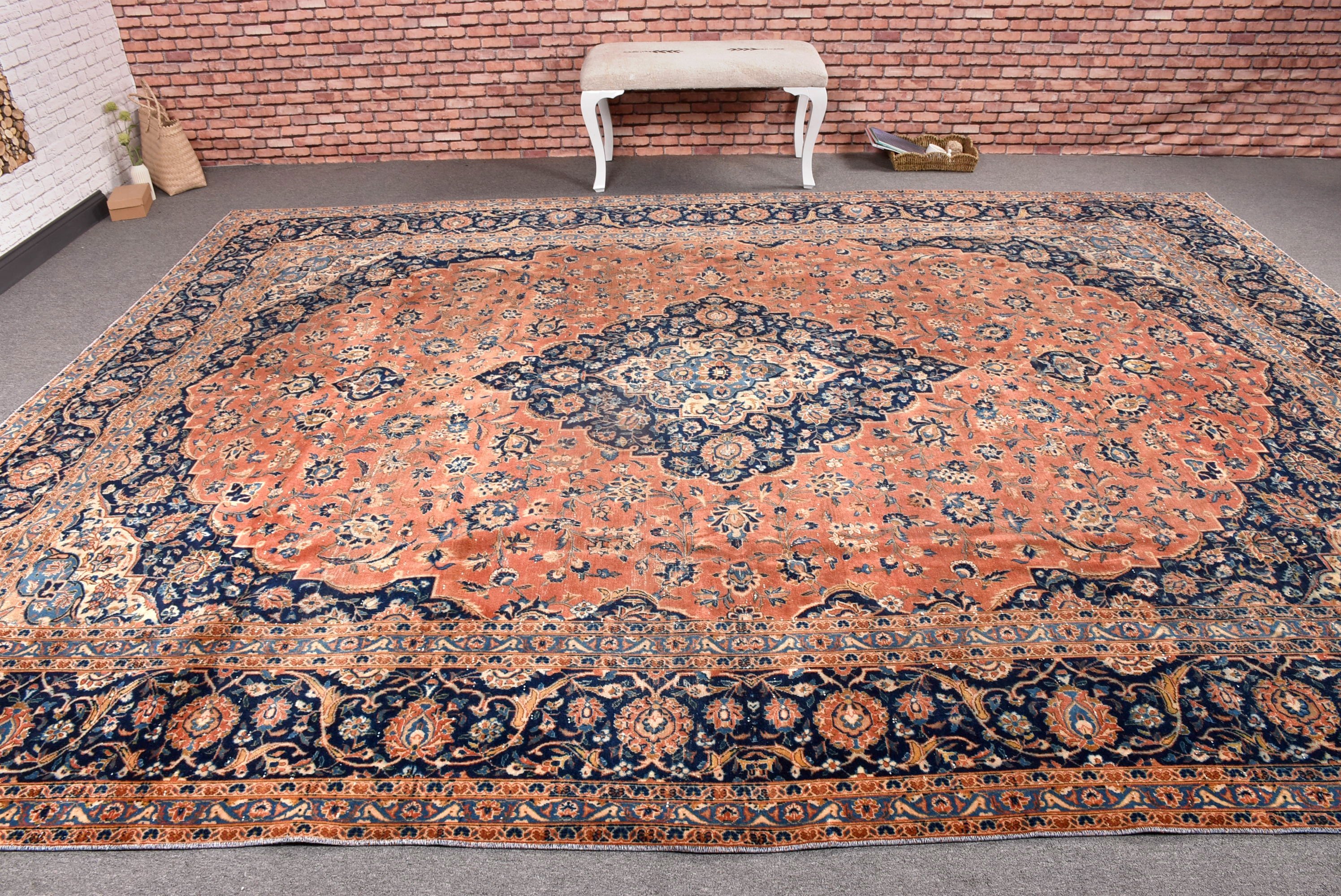 Oturma Odası Halısı, Egzotik Halı, Yatak Odası Halısı, 9.7x12.5 ft Büyük Boy Halı, Düz Dokuma Halılar, Turuncu Yün Halılar, Salon Halısı, Türk Halıları, Vintage Halılar