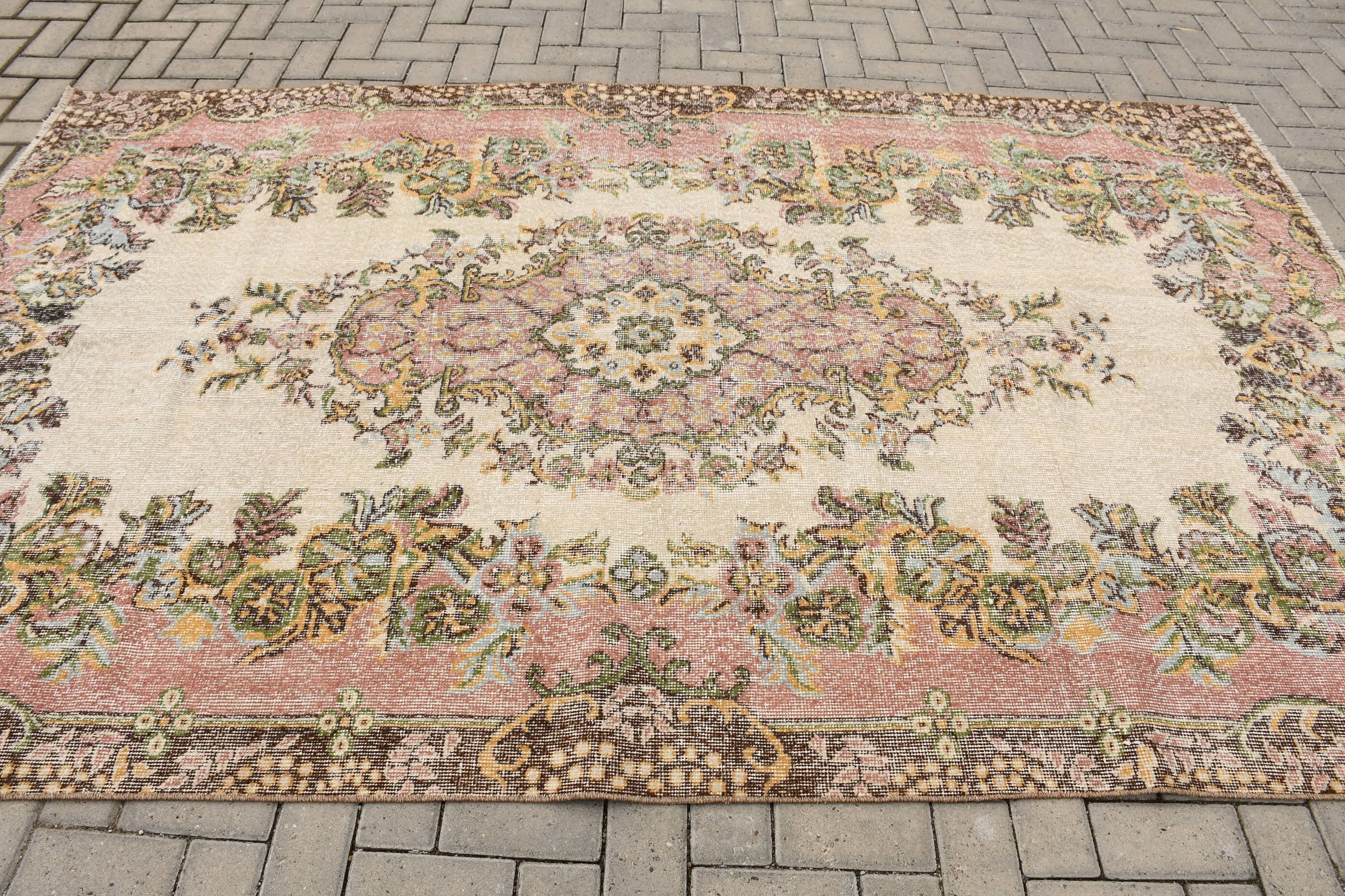 Cool Rug, Turkish Rug, Vintage Rug, Bedroom Rugs, Beige Kitchen Rugs, 5.8x9.2 ft Large Rugs, Salon Rug, Rugs for Salon