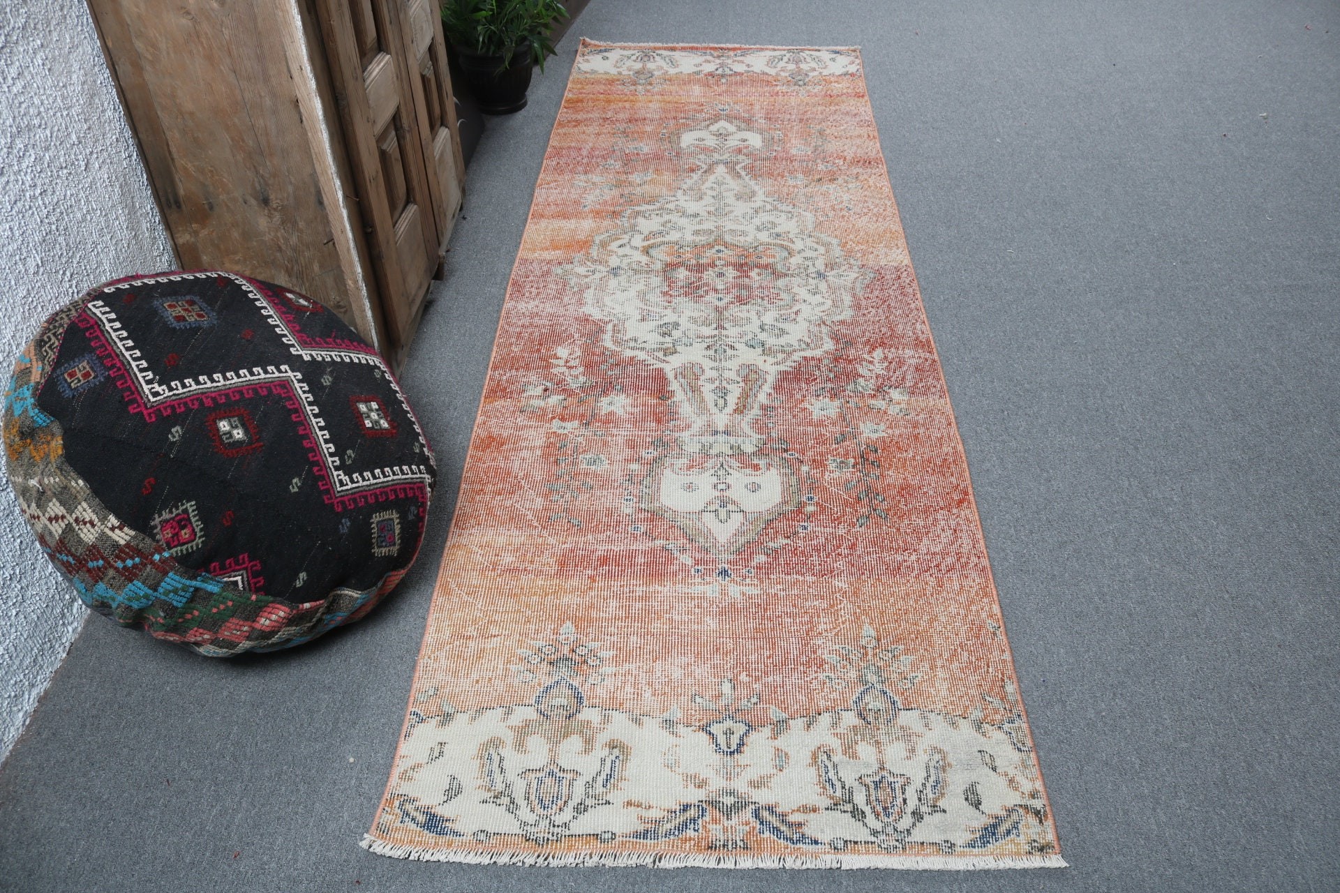 Orange Oushak Rug, 3x9.2 ft Runner Rug, Rugs for Stair, Ethnic Rugs, Kitchen Rugs, Turkish Rug, Corridor Rug, Vintage Rug, Floor Rugs