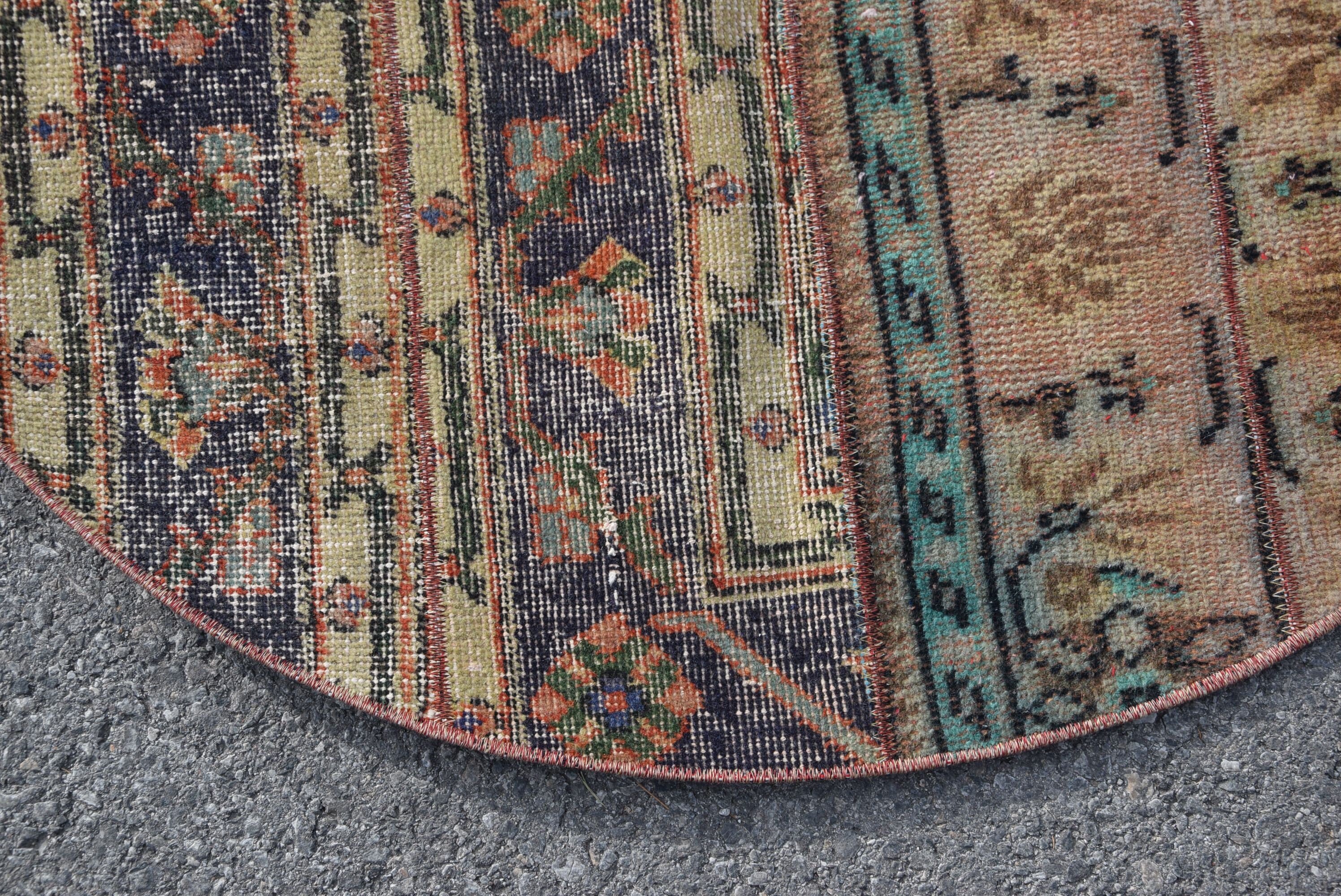 Giriş Halısı, Mutfak Halısı, Mavi Oushak Halıları, Oushak Halısı, Türk Halısı, 3,1x3,1 ft Küçük Halı, Vintage Halılar, Anadolu Halısı, Çocuk Odası Halıları