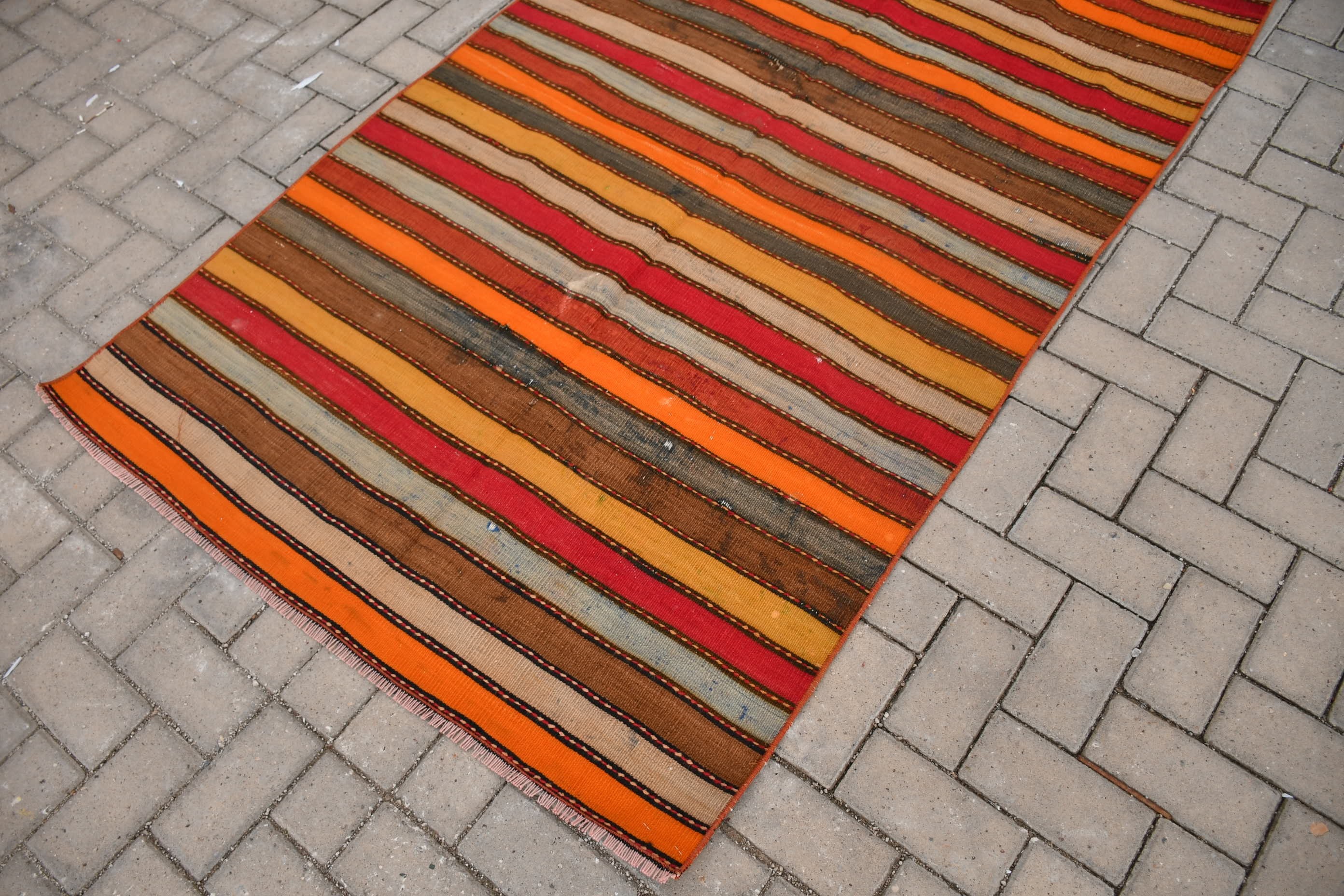 Oturma Odası Kilim, Antik Kilim, Türk Kilim, Turuncu Ev dekoru Kilim, 116x200 cm Oturma odası Kilim, Yemek odası Kilim, Mutfak Kilim