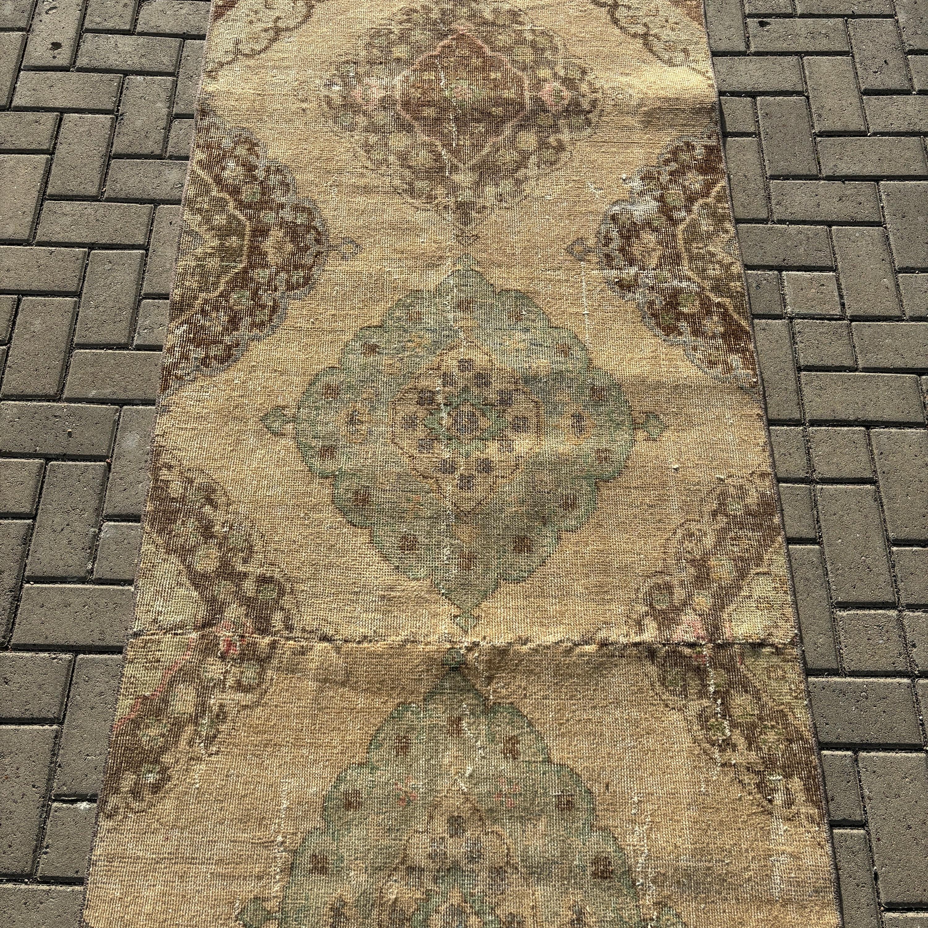 Beige Floor Rug, Oriental Rugs, Beni Ourain Runner Rug, 3.3x24.3 ft Runner Rug, Corridor Rug, Vintage Rug, Turkish Rugs