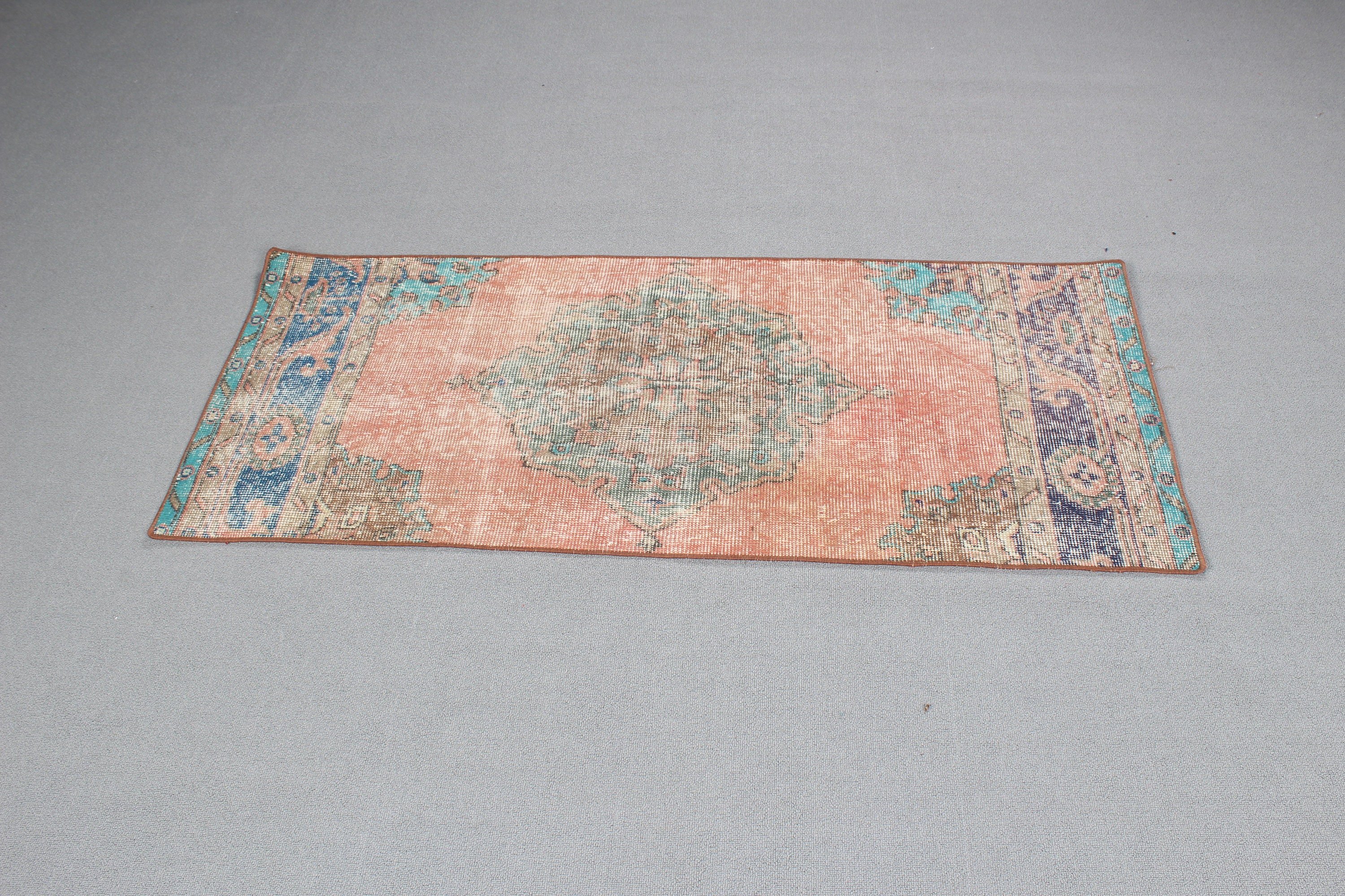 Orange Oriental Rug, Small Area Rugs, Neutral Rugs, Bedroom Rug, Turkish Rug, Vintage Rugs, 2.1x4.9 ft Small Rug, Aztec Rugs