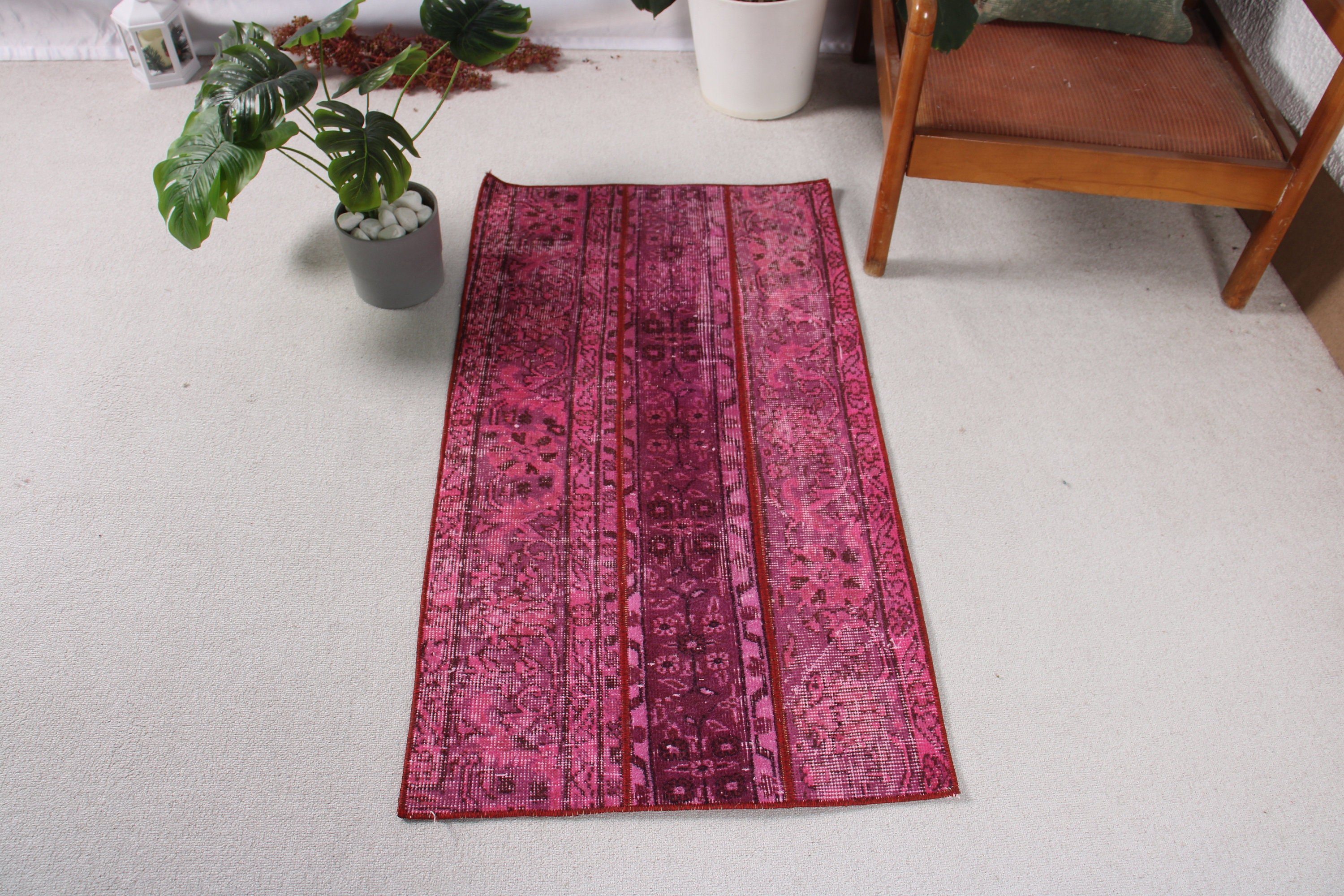 Yün Halı, Yatak Odası Halıları, 2.1x3.9 ft Küçük Halılar, Türk Halısı, Araba Paspas Halısı, Pembe Oryantal Halılar, Vintage Halı, Geometrik Halı, Banyo Halıları