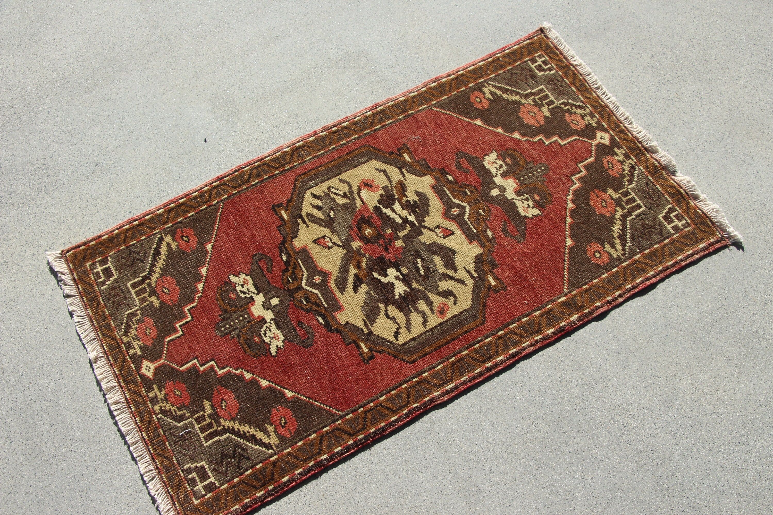 Bathroom Rug, Cool Rug, Vintage Rug, Nursery Rug, Rugs for Wall Hanging, Oriental Rug, Red Floor Rug, 1.7x3.1 ft Small Rug, Turkish Rug