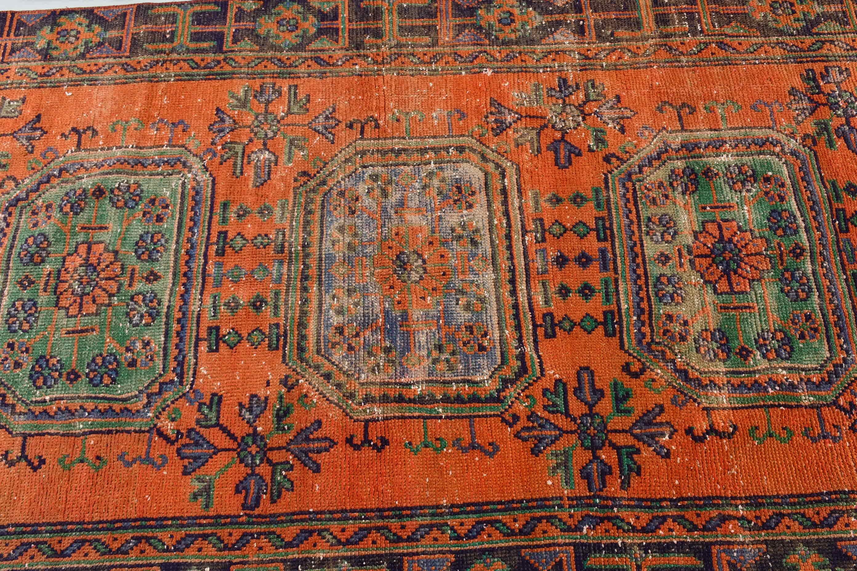 Stair Rug, Vintage Rug, Turkish Rugs, 4x10.4 ft Runner Rug, Orange Floor Rugs, Oriental Rug, Corridor Rugs, Rugs for Runner, Wool Rugs