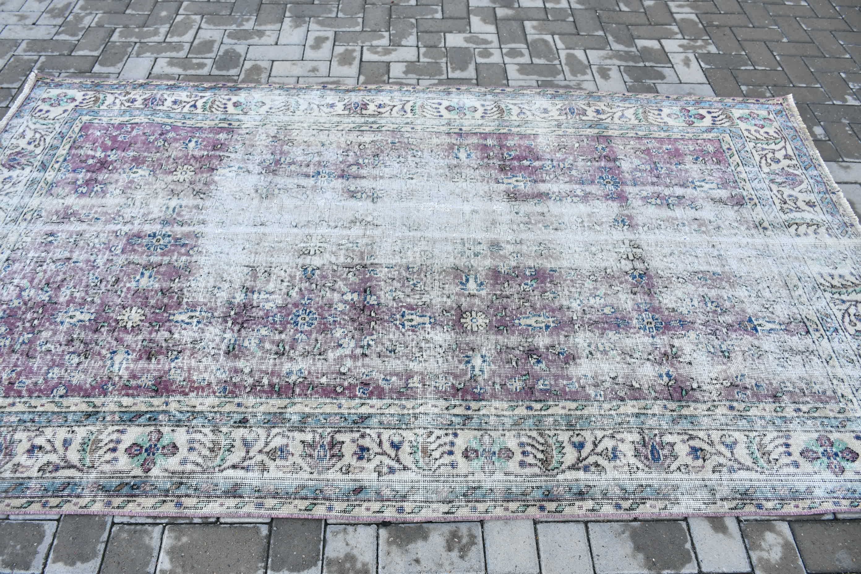 Vintage Halı, Yatak Odası Halısı, 4.8x8.5 ft Büyük Halı, El Dokuma Halı, Türk Halıları, Ev Dekor Halısı, Salon Halısı, Mor Ev Dekor Halıları, Yer Halıları