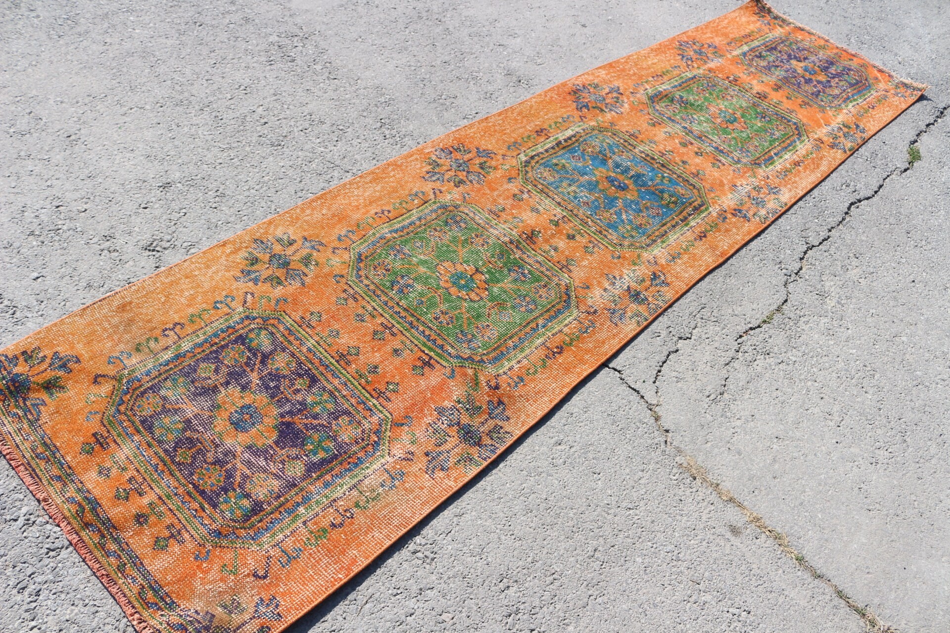 Orange  2.7x10.2 ft Runner Rugs, Turkish Rugs, Stair Rugs, Handmade Rug, Oriental Rug, Kitchen Rugs, Vintage Rug, Moroccan Rug