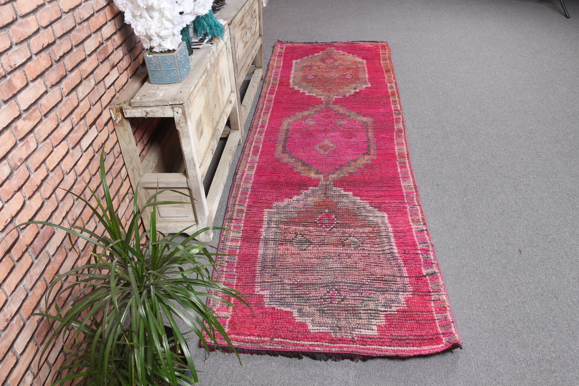 Home Decor Rug, Turkish Rug, 2.8x9 ft Runner Rug, Stair Rugs, Kitchen Rugs, Rugs for Stair, Oushak Rug, Vintage Rug, Pink Bedroom Rugs